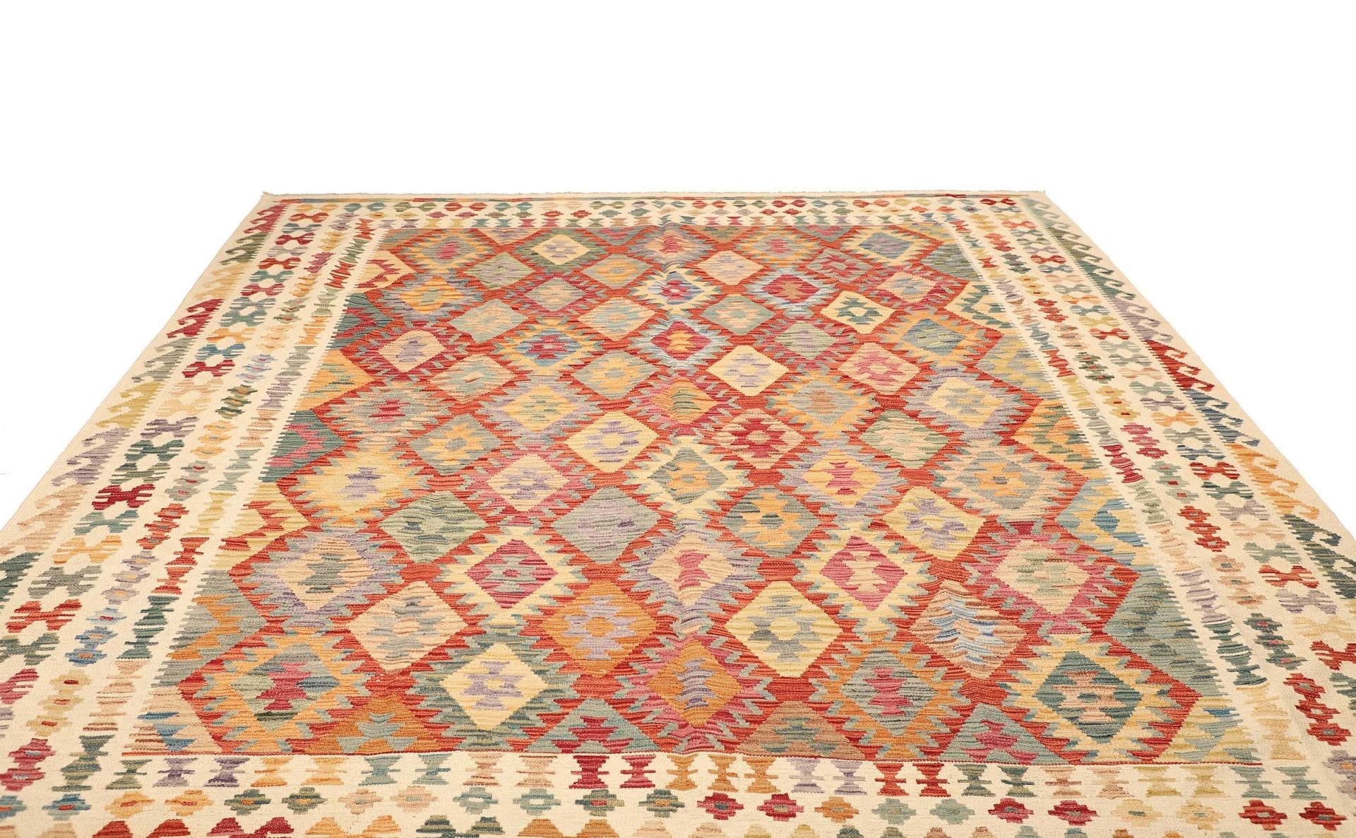 (Verkauft) Kelim Teppich 264 x 299cm aus Schurwolle, handgewebt, rustikal