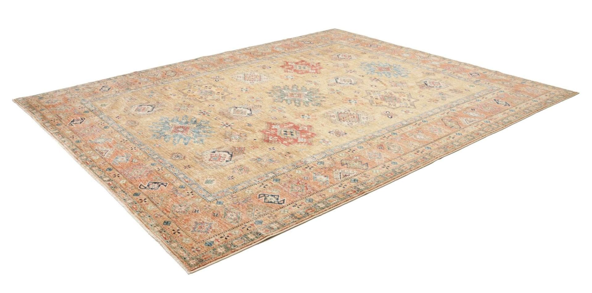 Kazak Orientteppich 257 x 307 cm, geometrisches Muster, handgeknüpft