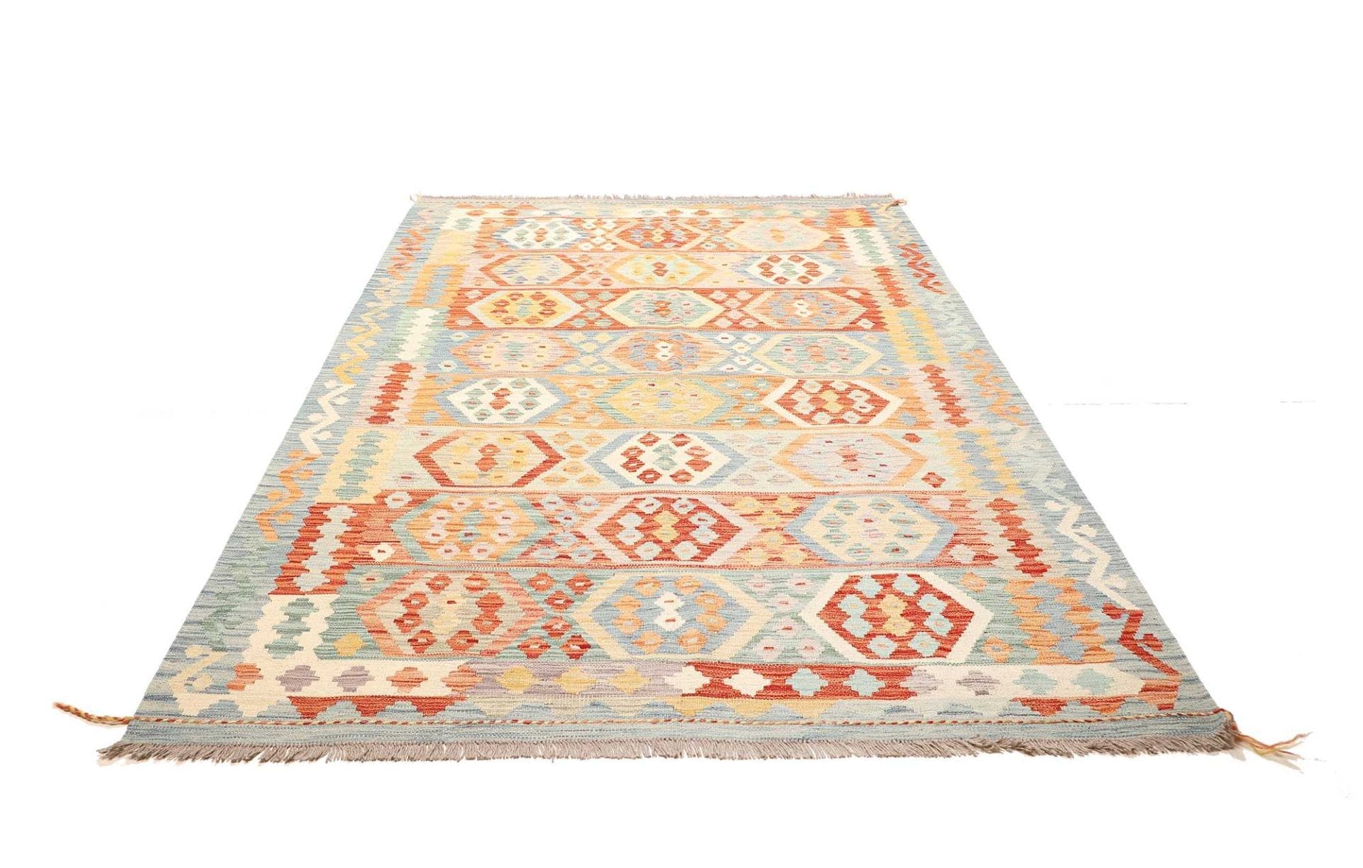 Afghanischer Kelim 178 x 253 cm, geometrisches Muster, handgewebt