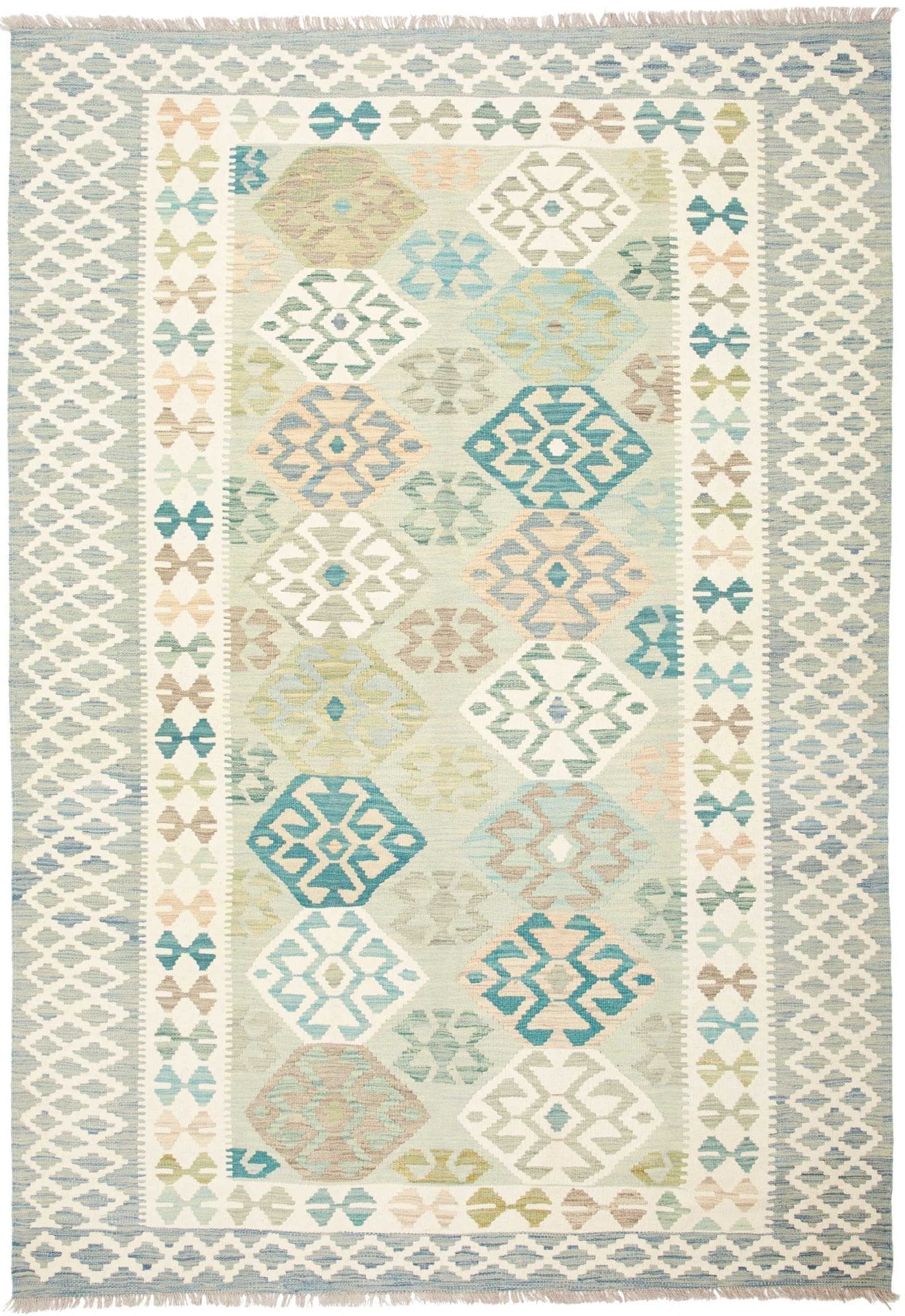 Afghanischer Kelim 183 x 262cm, geometrisches Muster, handgewebt