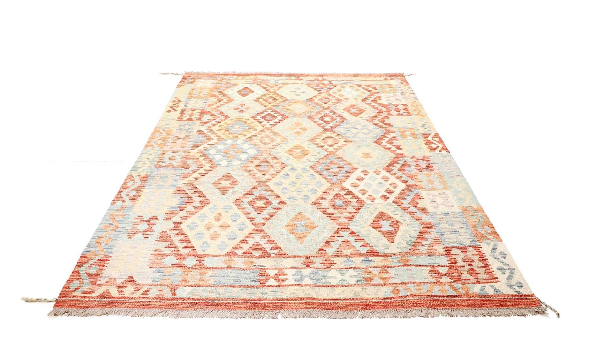 Kelim Teppich 178 x 243 cm, geometrisches Muster, handgewebt