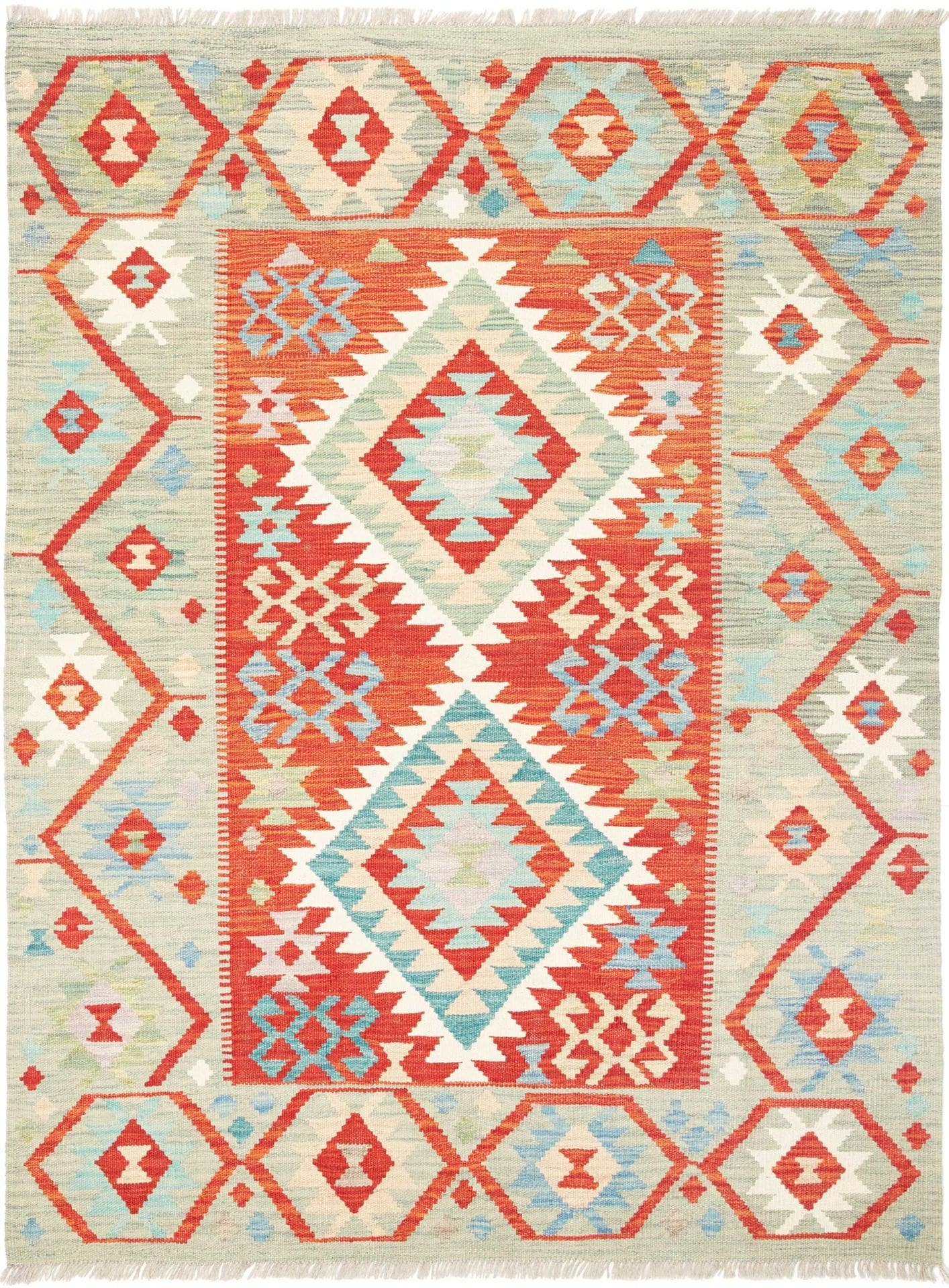 Afghanischer Kelim 132 x 170 cm, geometrisches Muster, handgewebt