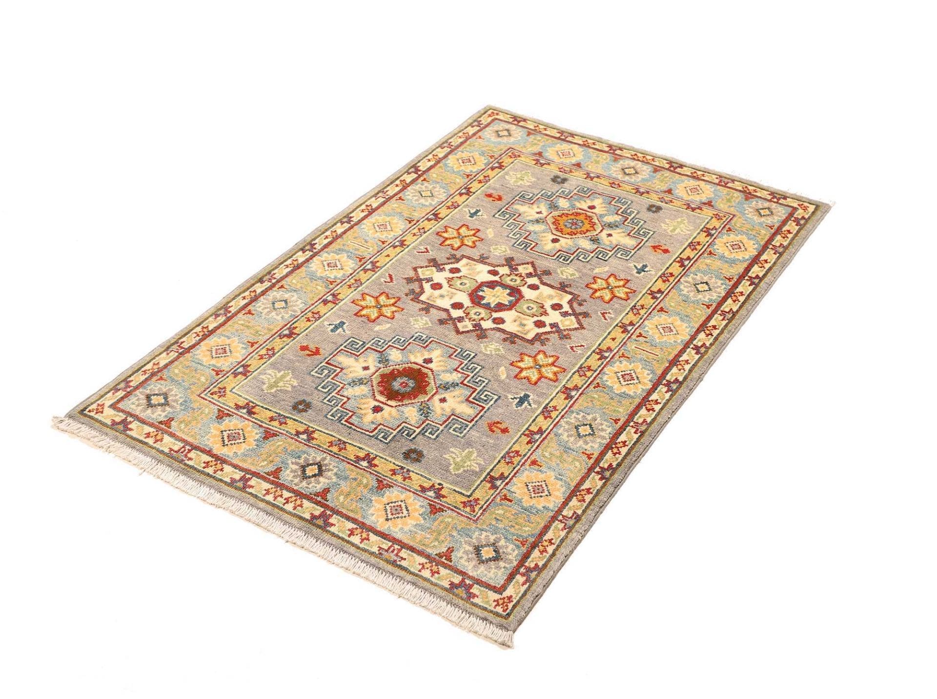 Kazak Teppich 86 x 125 cm, geometrisches Muster, handgeknüpft