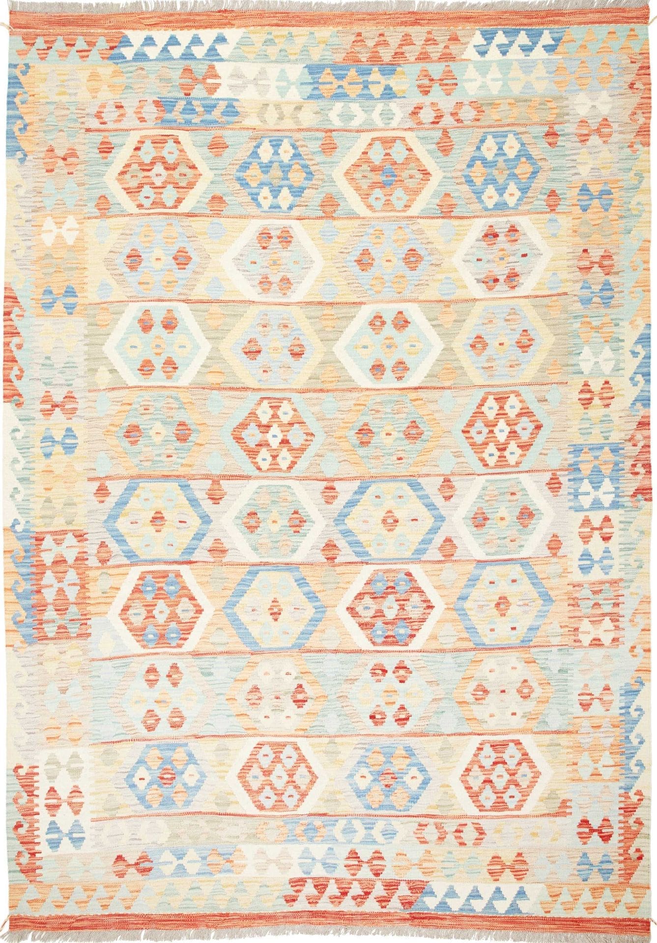 Afghanischer Kelim 183 x 256cm, geometrisches Muster, handgewebt