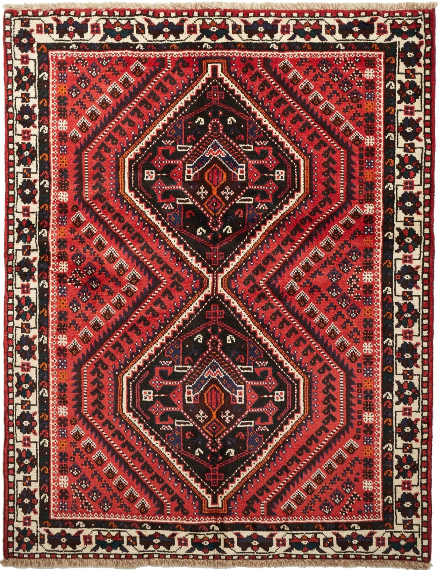 Shiraz Teppich 164 x 202 cm, Schurwolle, geometrisches Muster, handgeknüpft