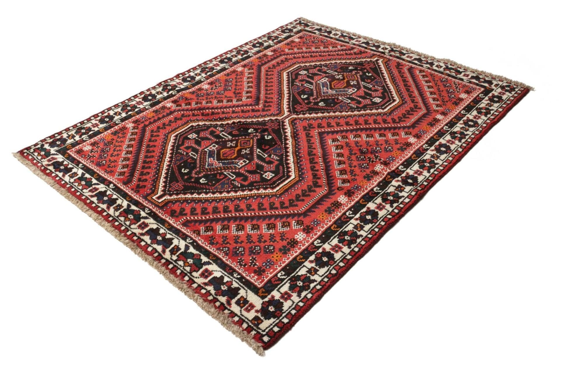 Shiraz Teppich 164 x 202 cm, Schurwolle, geometrisches Muster, handgeknüpft