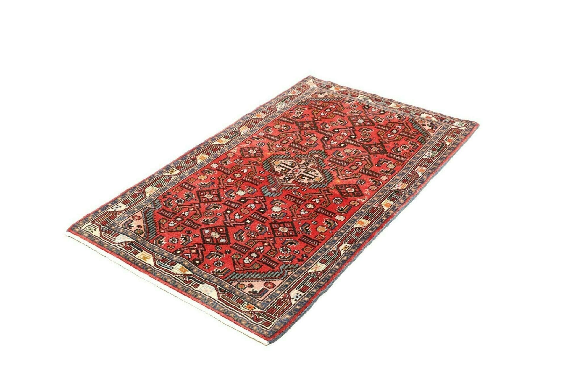 Hamadan Teppich 83 x 130cm, geometrisches Muster, handgeknüpft