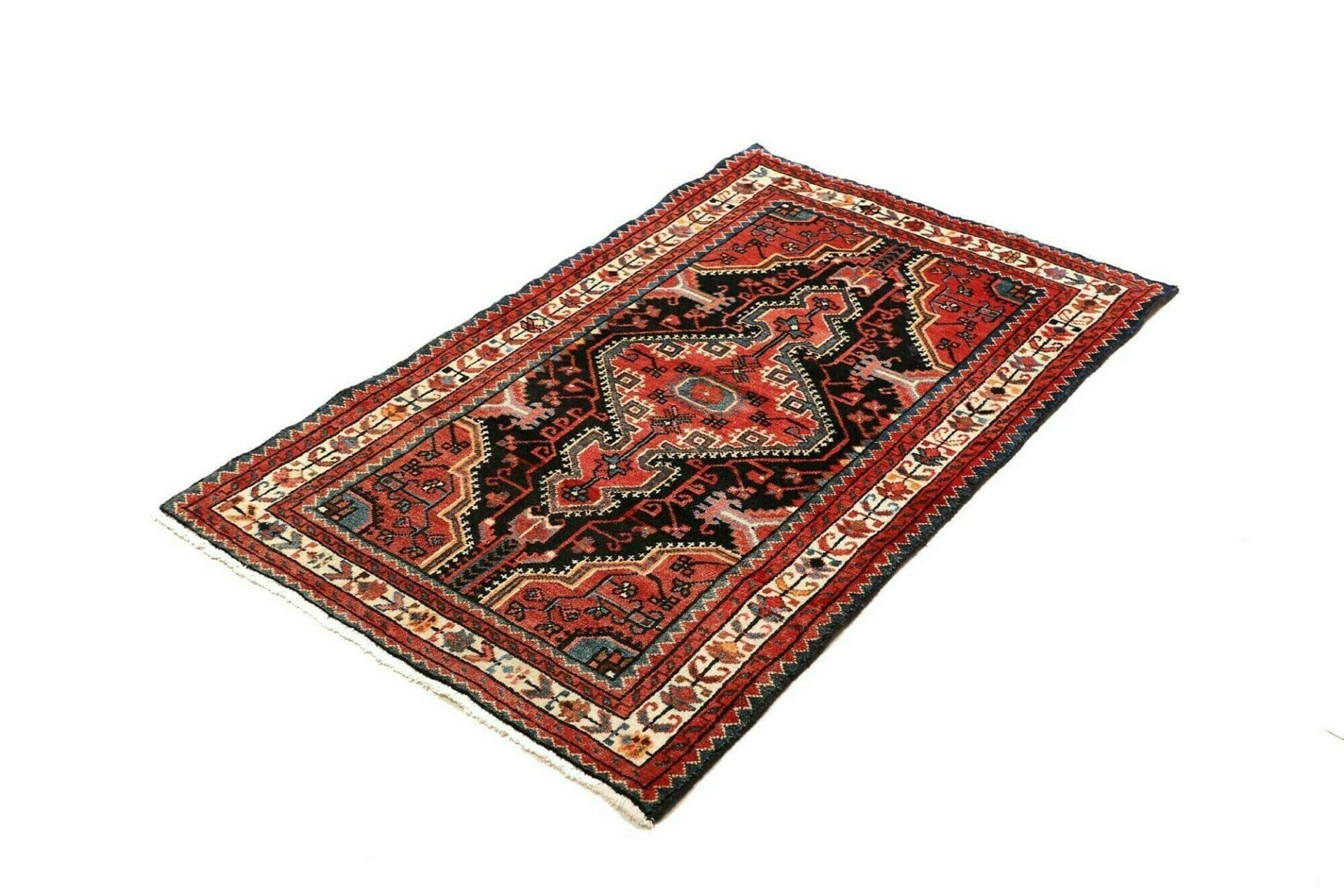 Hamadan Teppich 85 x 130 cm, Schurwolle, geometrisches Muster, handgeknüpft