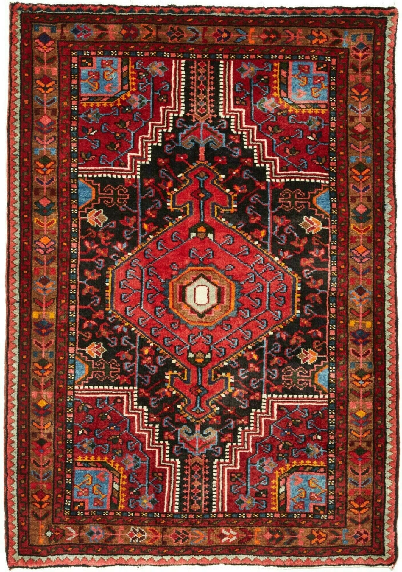 Hamadan Teppich 89 x 124cm, Schurwolle, geometrisches Muster, handgeknüpft