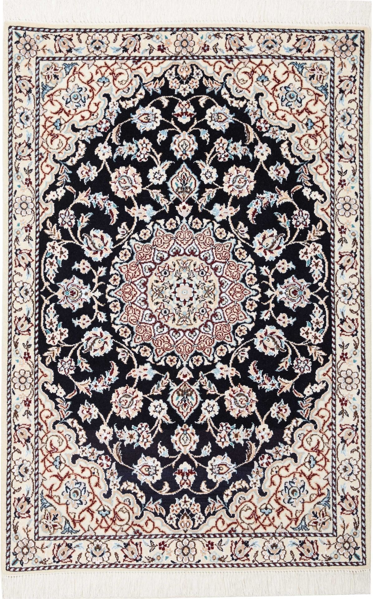 Nain Teppich 84 x 120 cm, florales Muster, Schurwolle, handgeknüpft