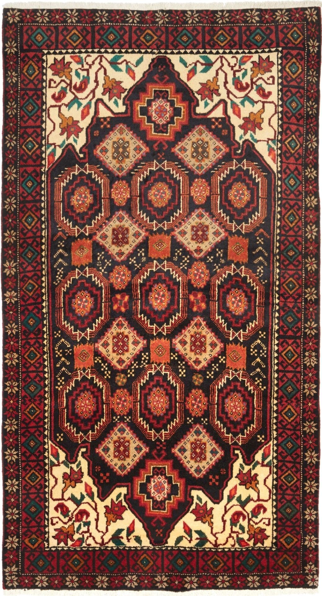 Orientteppich 107 x 194cm aus Schurwolle, handgeknüpft, Nain-Muster