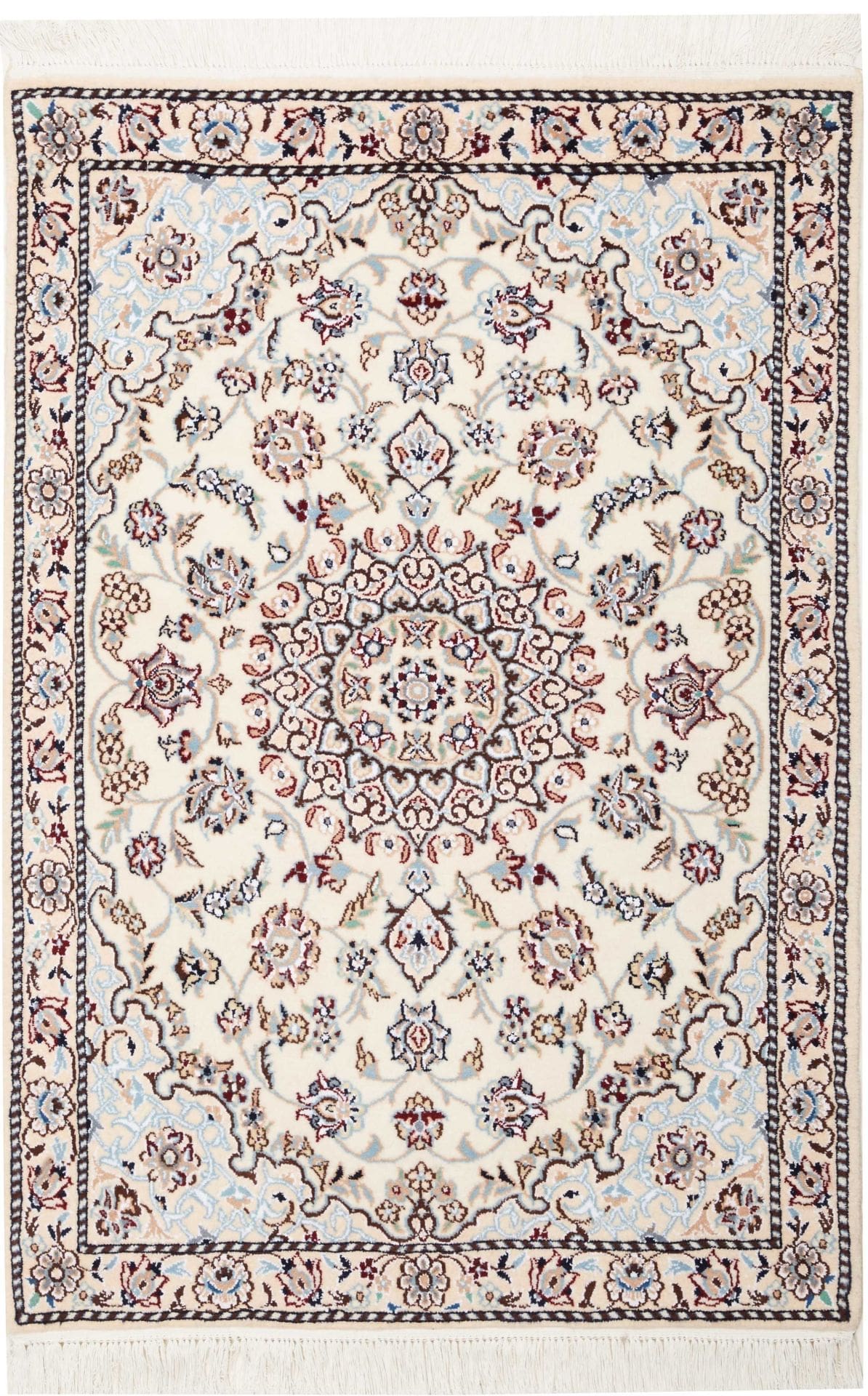 Nain Teppich 83 x 118 cm, florales Design, handgeknüpft, Perserteppich