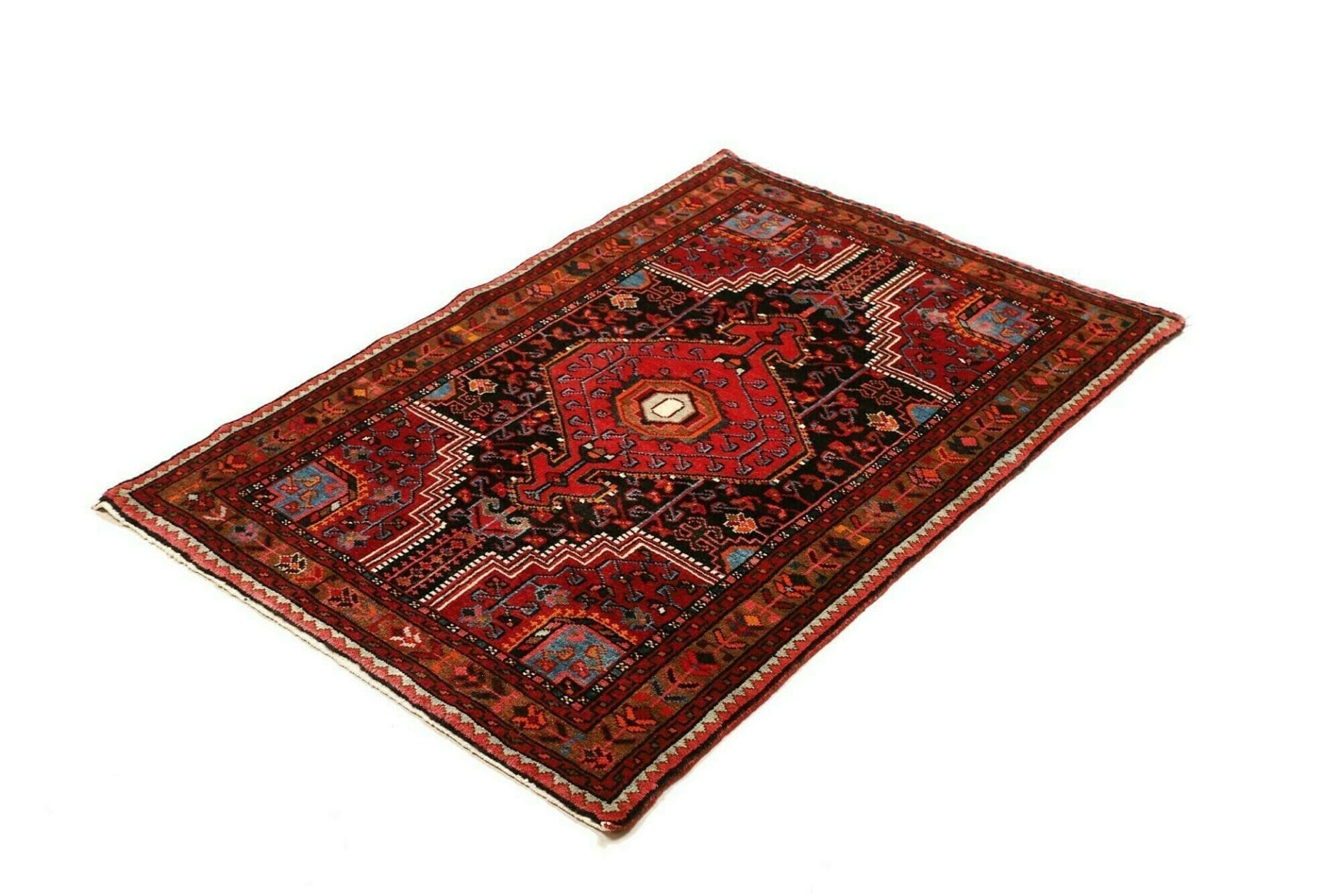 Hamadan Teppich 89 x 124cm, Schurwolle, geometrisches Muster, handgeknüpft