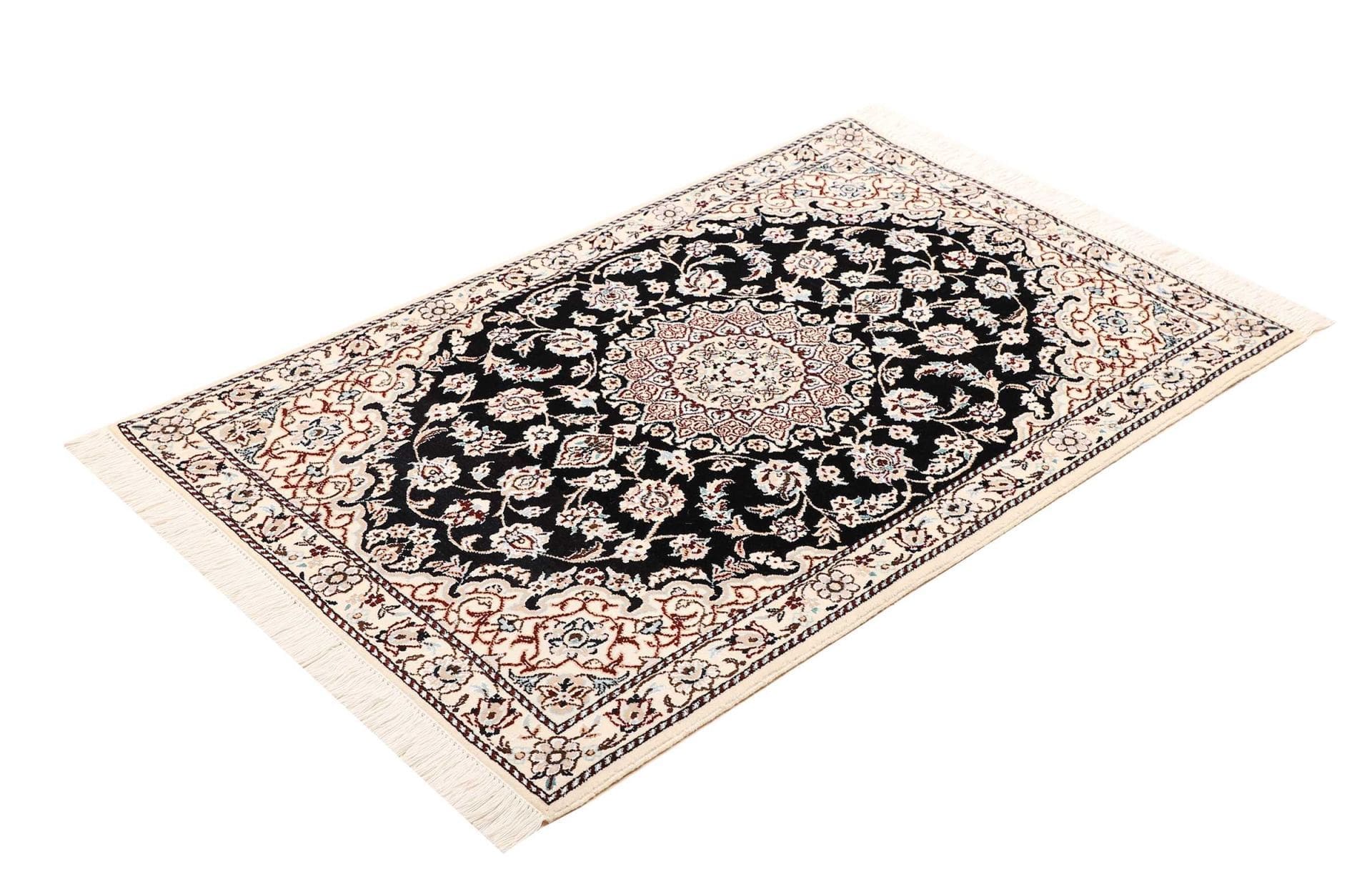 Nain Teppich 84 x 120 cm, florales Muster, Schurwolle, handgeknüpft