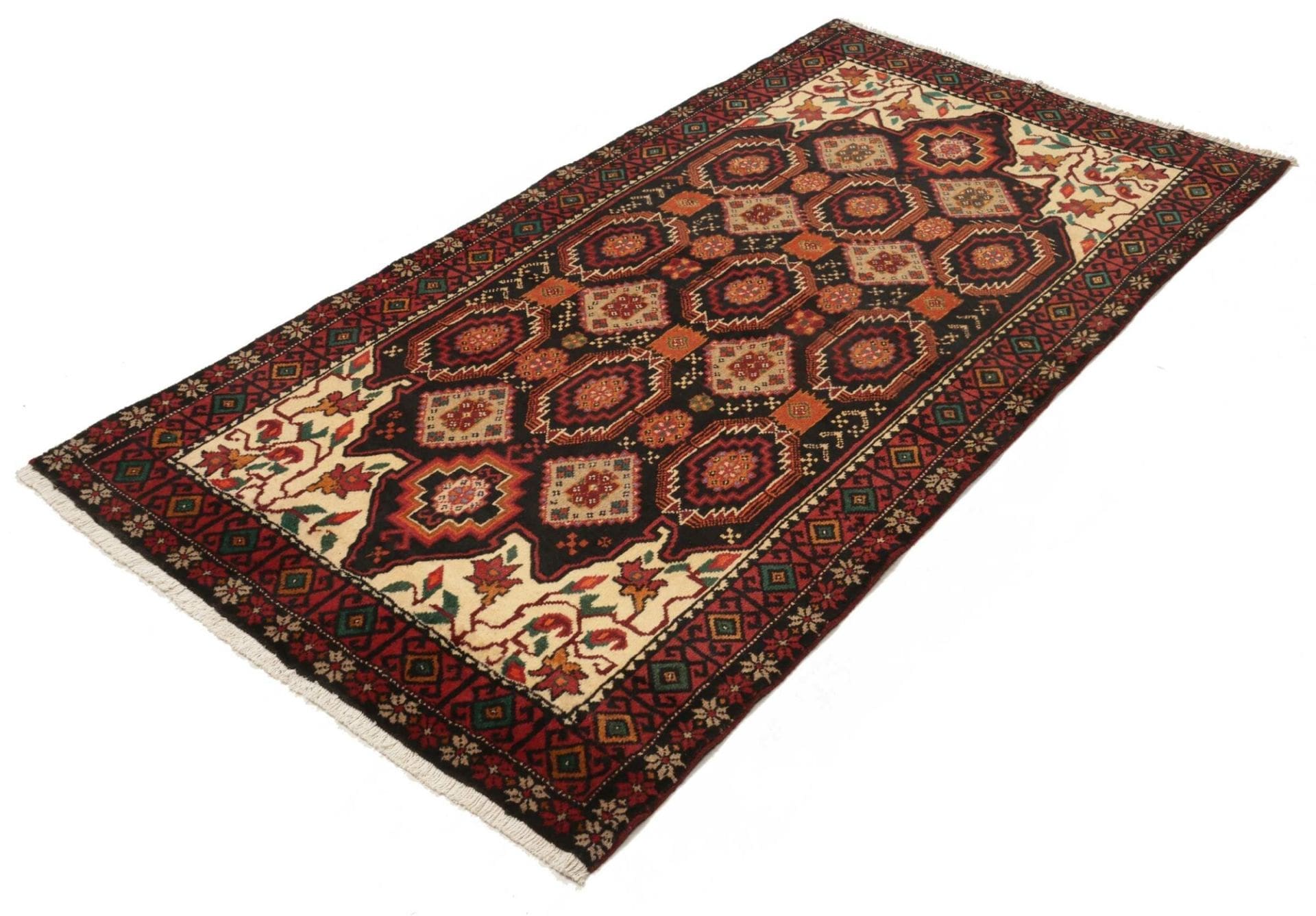 Orientteppich 107 x 194cm aus Schurwolle, handgeknüpft, Nain-Muster