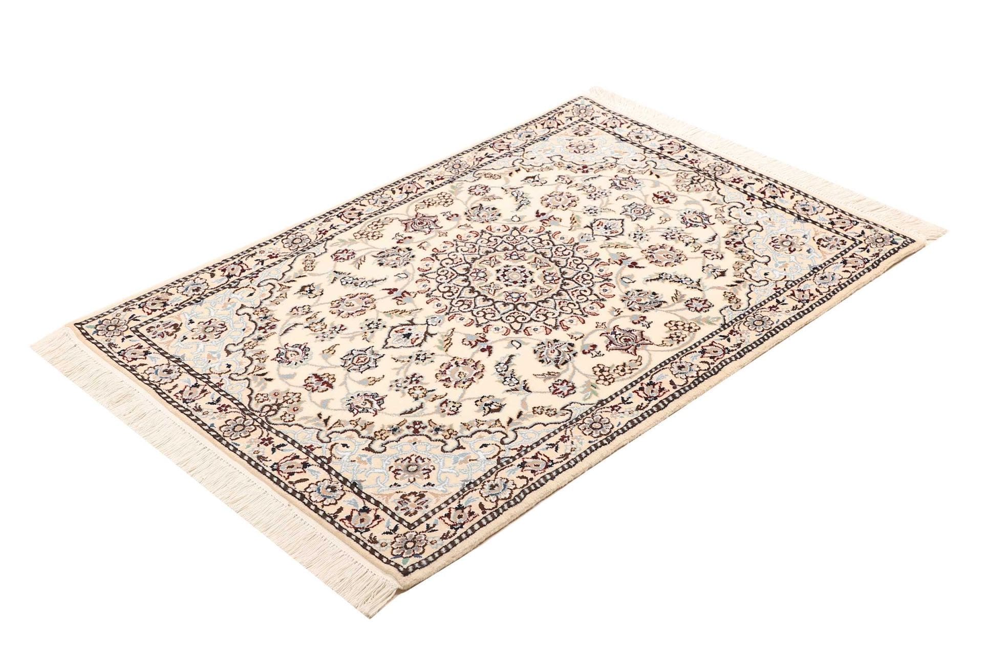 Nain Teppich 83 x 118 cm, florales Design, handgeknüpft, Perserteppich
