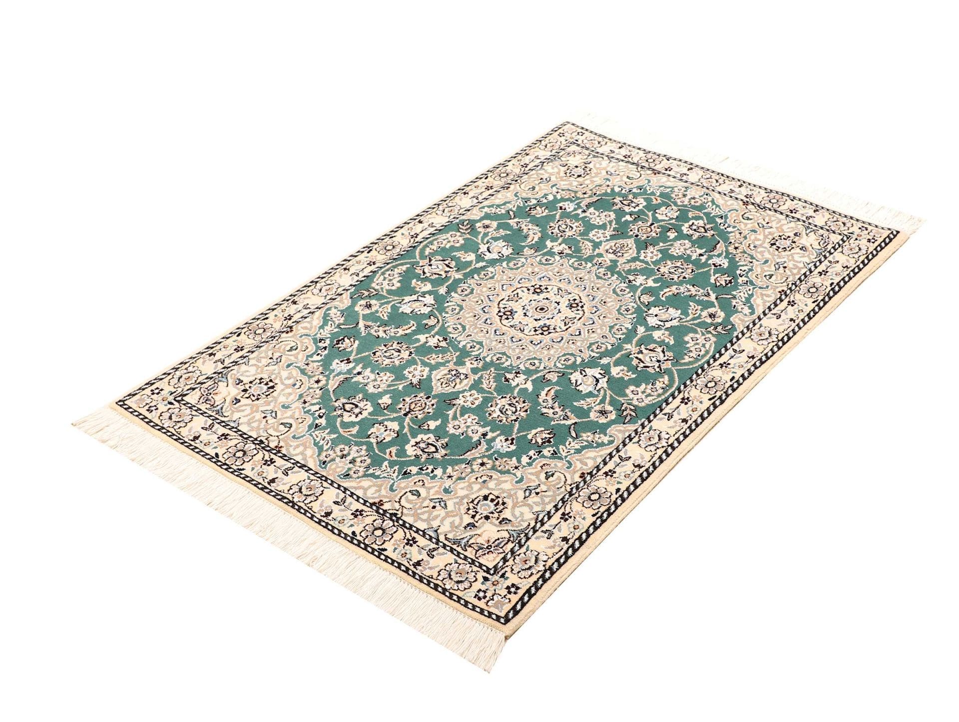 Nain Teppich 83 x 122cm, florales Muster, Schurwolle, handgeknüpft