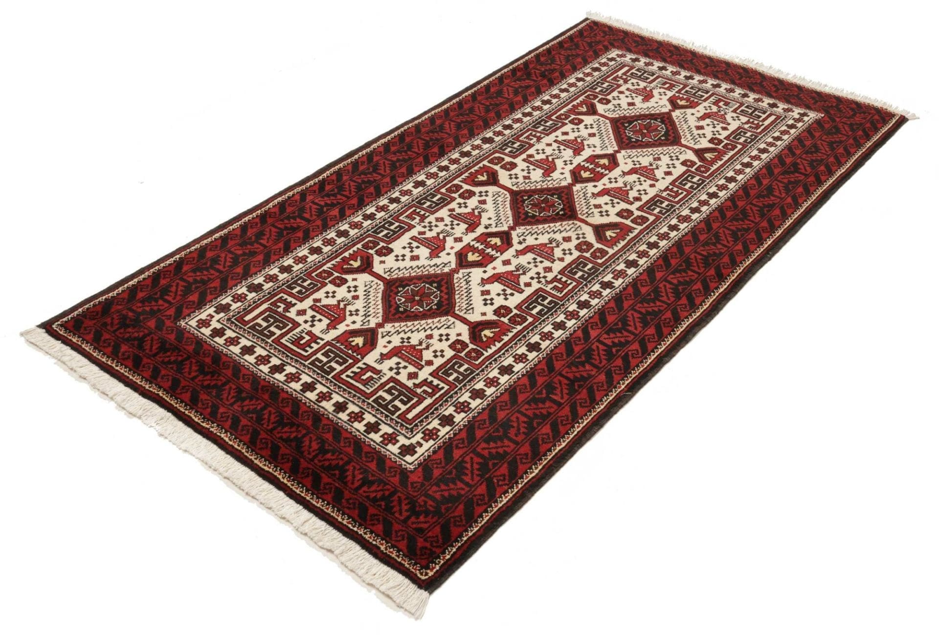 Orientteppich 103 x 187 cm aus Schurwolle, handgeknüpft, floral
