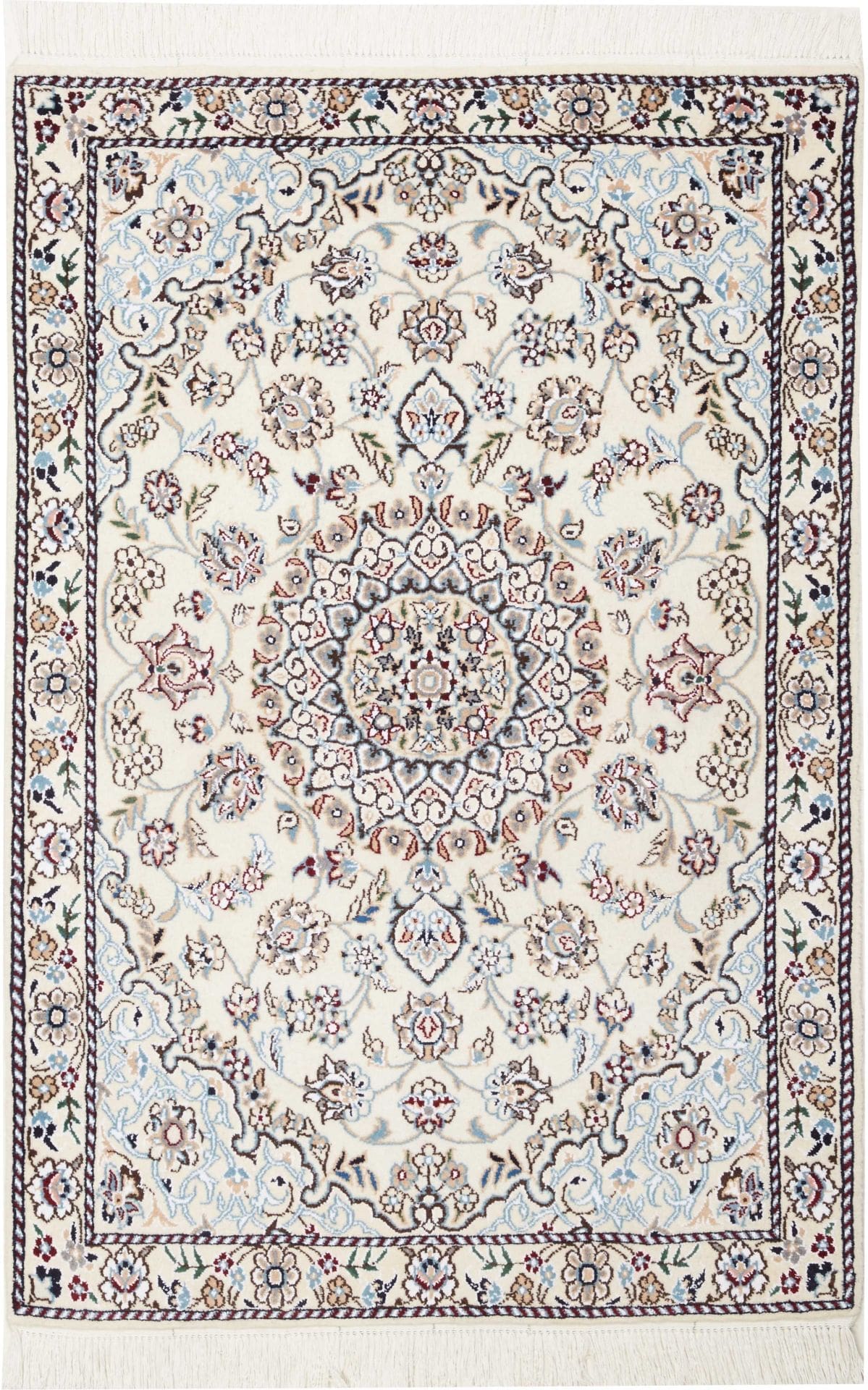 Nain Teppich 85 x 120cm, florales Muster, handgeknüpft, Perserteppich