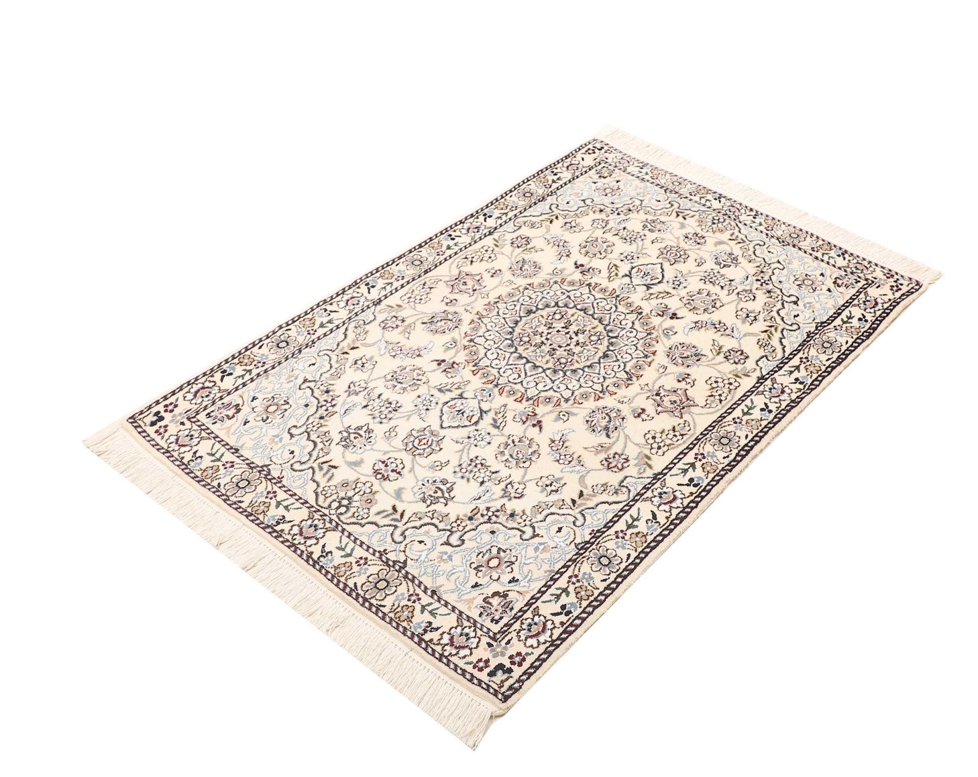 Nain Teppich 85 x 120cm, florales Muster, handgeknüpft, Perserteppich