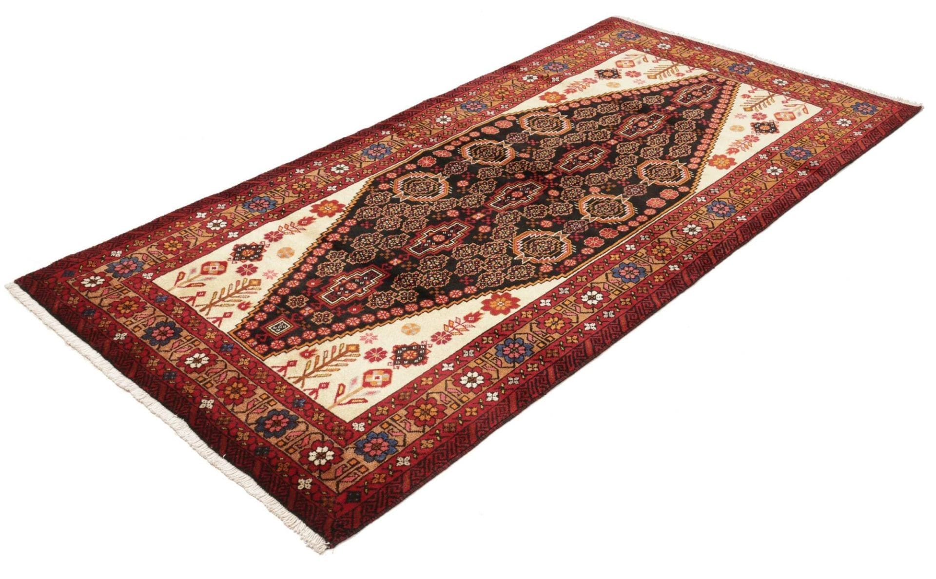 Orientteppich 108 x 213cm | Handgeknüpft | Schurwolle, florales Muster