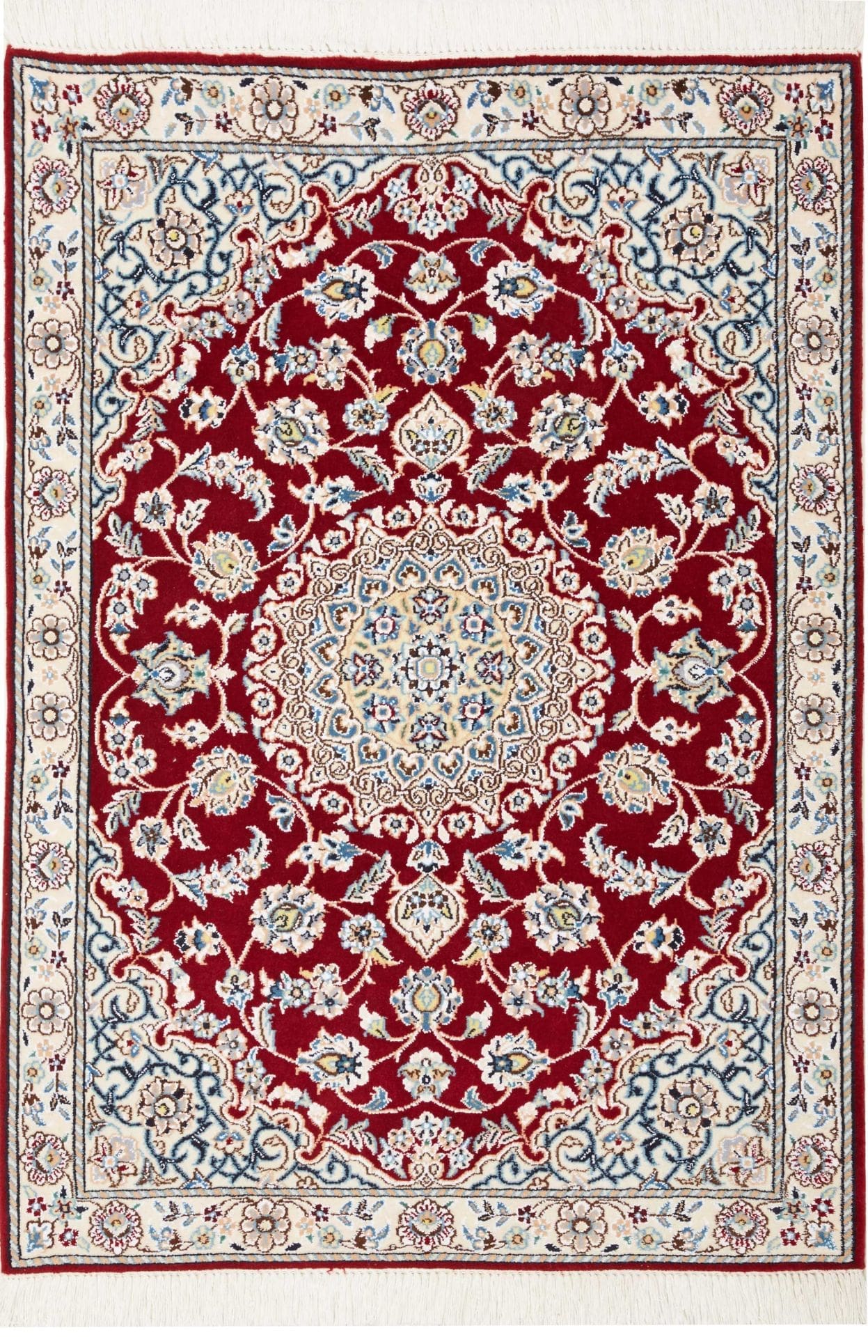 Nain Teppich 85 x 118 cm, florales Muster, handgeknüpft, Perserteppich
