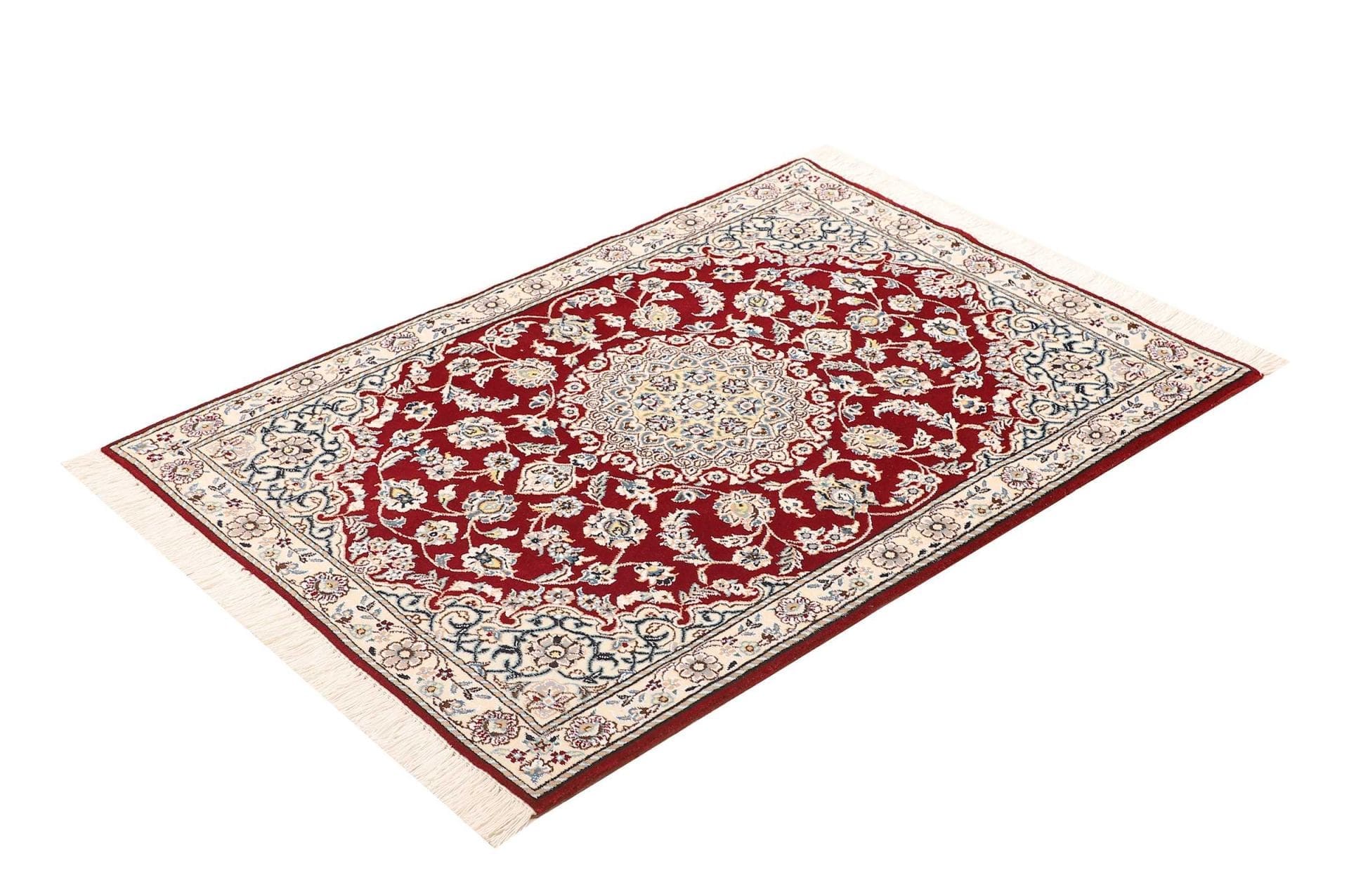 Nain Teppich 85 x 118 cm, florales Muster, handgeknüpft, Perserteppich