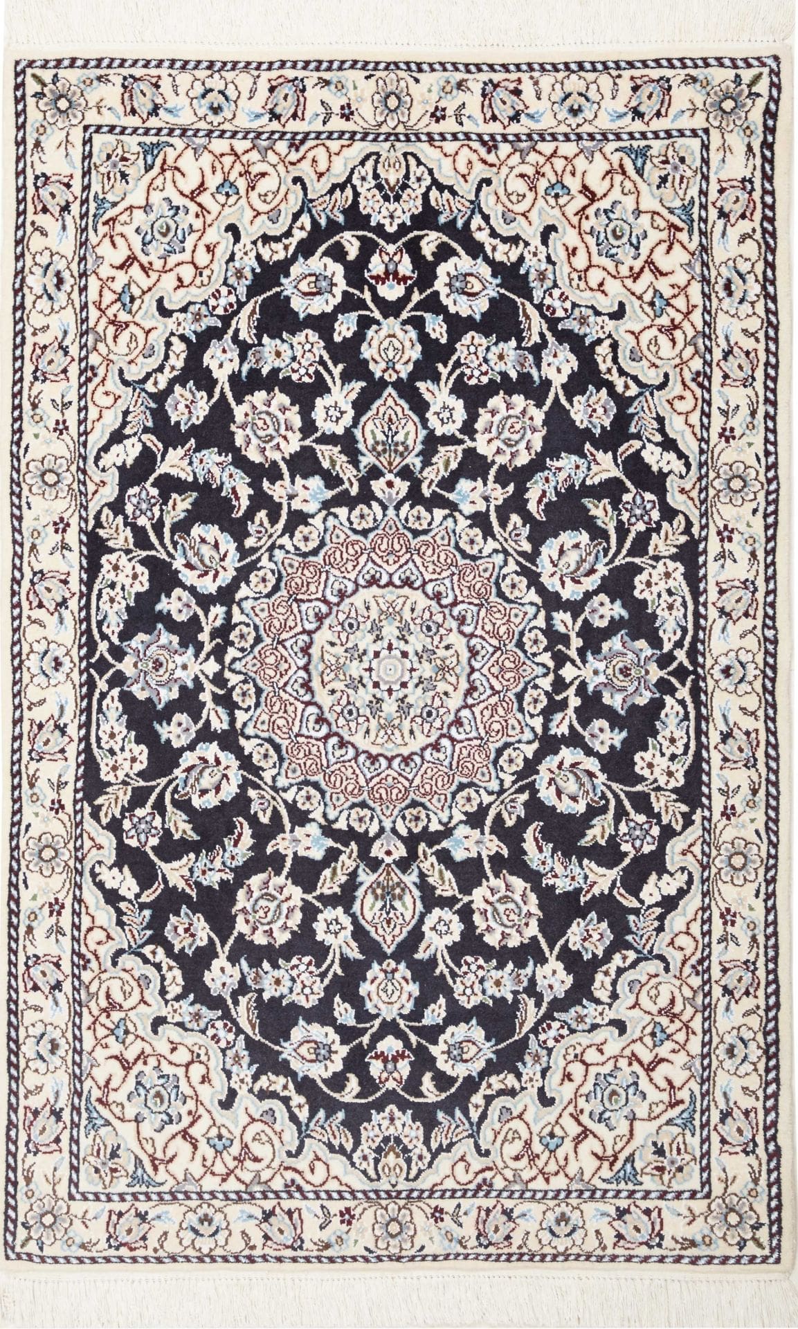 Nain Teppich 83 x 127 cm, florales Muster, handgeknüpft, Perserteppich