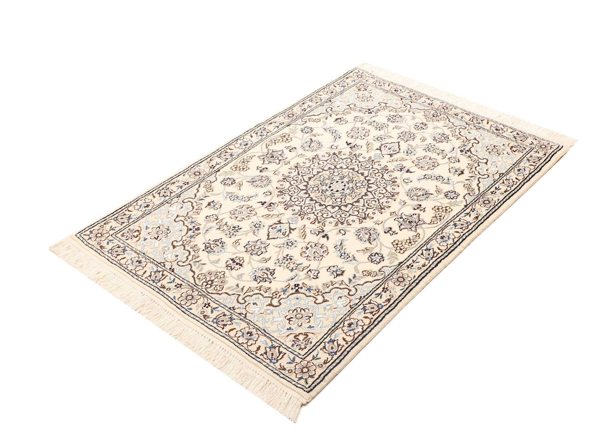 Nain Teppich 83 x 120cm, florales Muster, Schurwolle, handgeknüpft