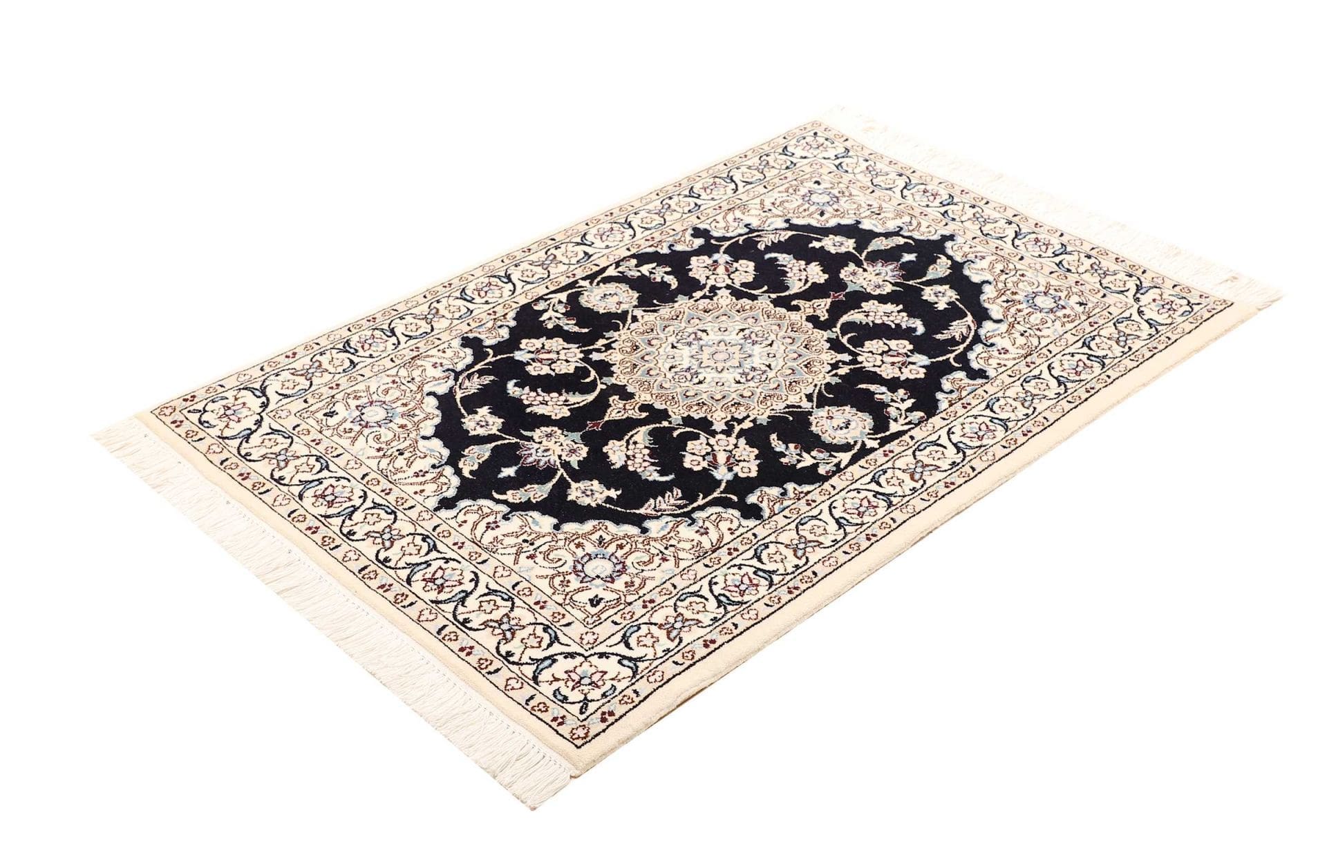 Nain Teppich 85 x 124 cm, florale Muster, Schurwolle, handgeknüpft