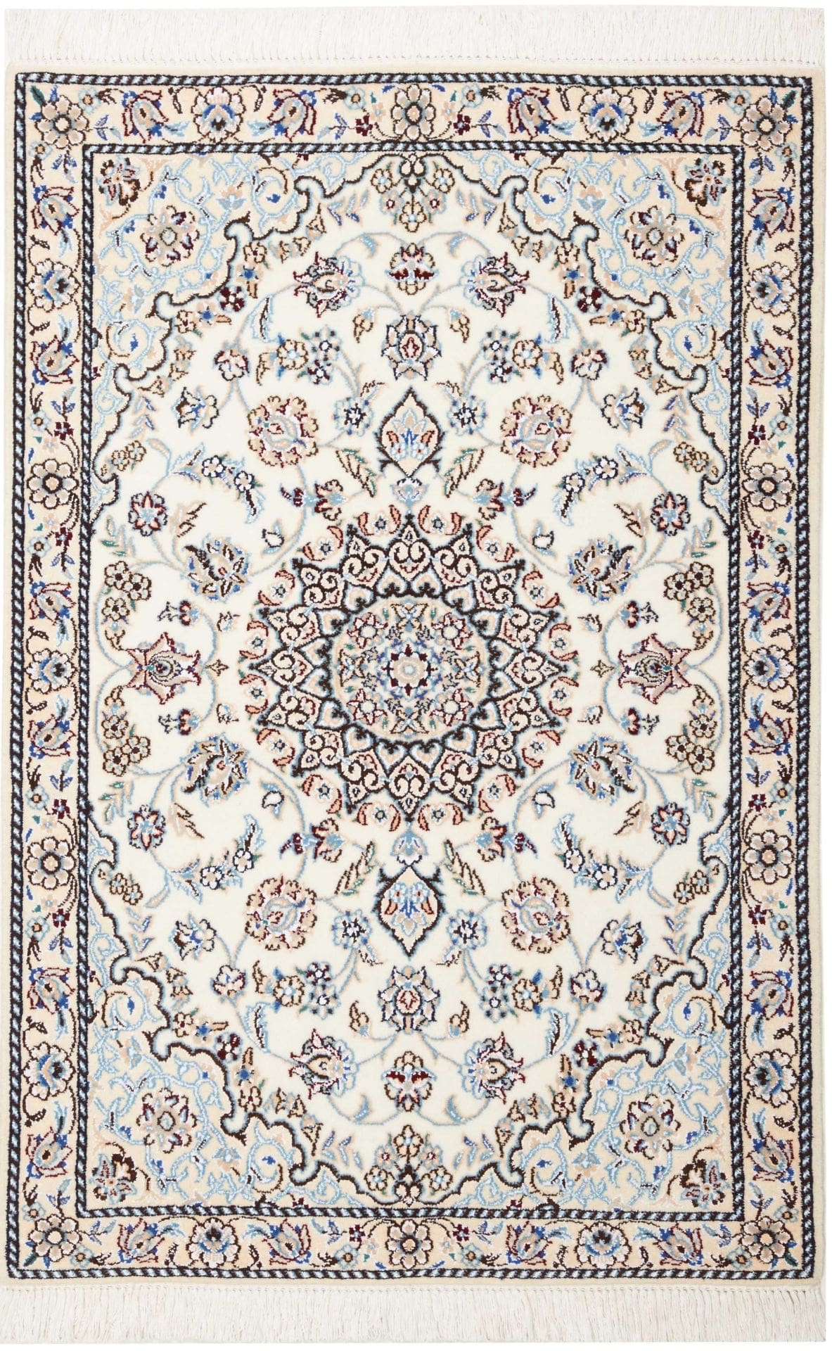 Nain Teppich 84 x 119 cm, florales Design, handgeknüpft, Perserteppich