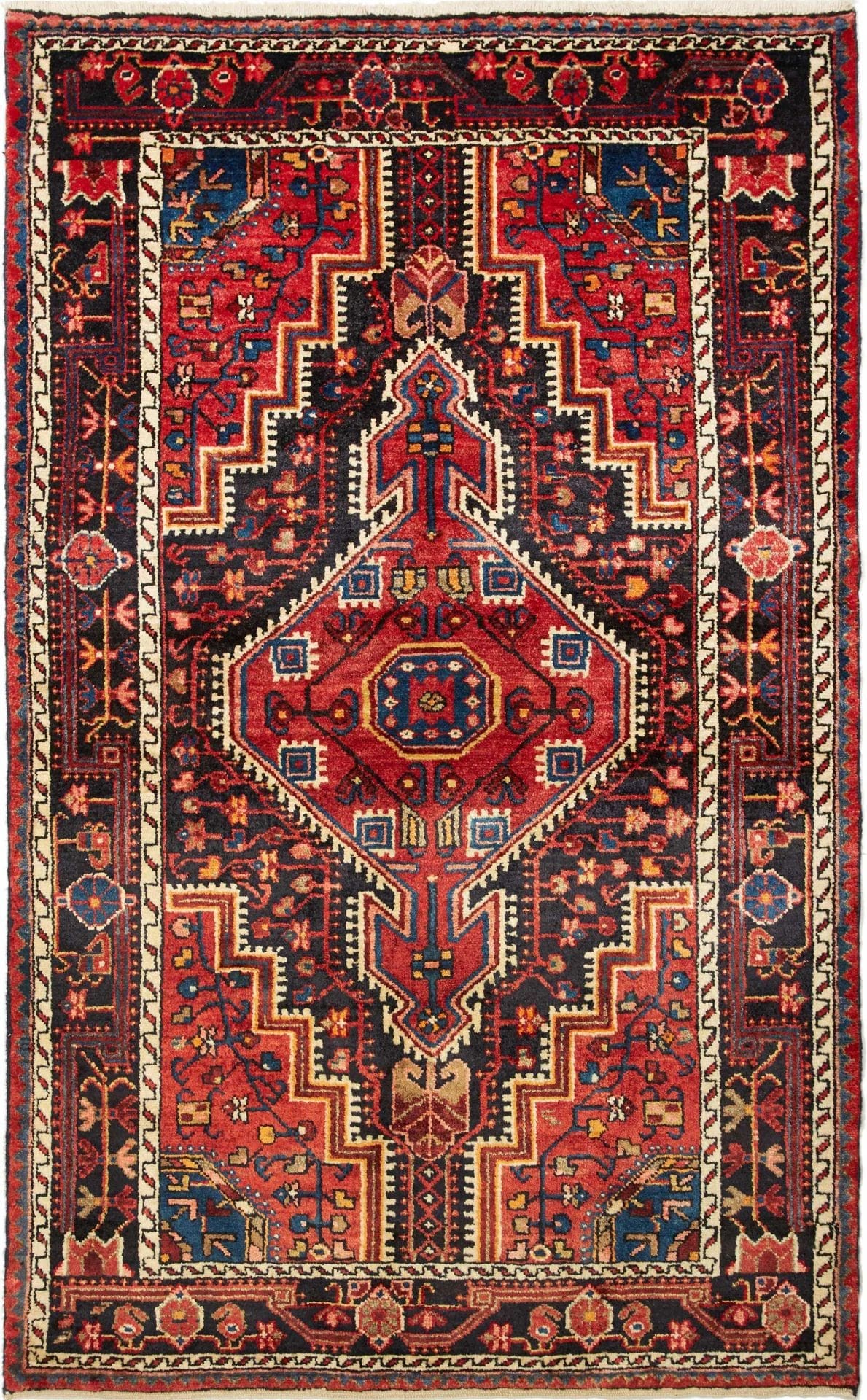 Hamadan Teppich 116 x 186cm, Herati-Muster, Schurwolle, handgeknüpft