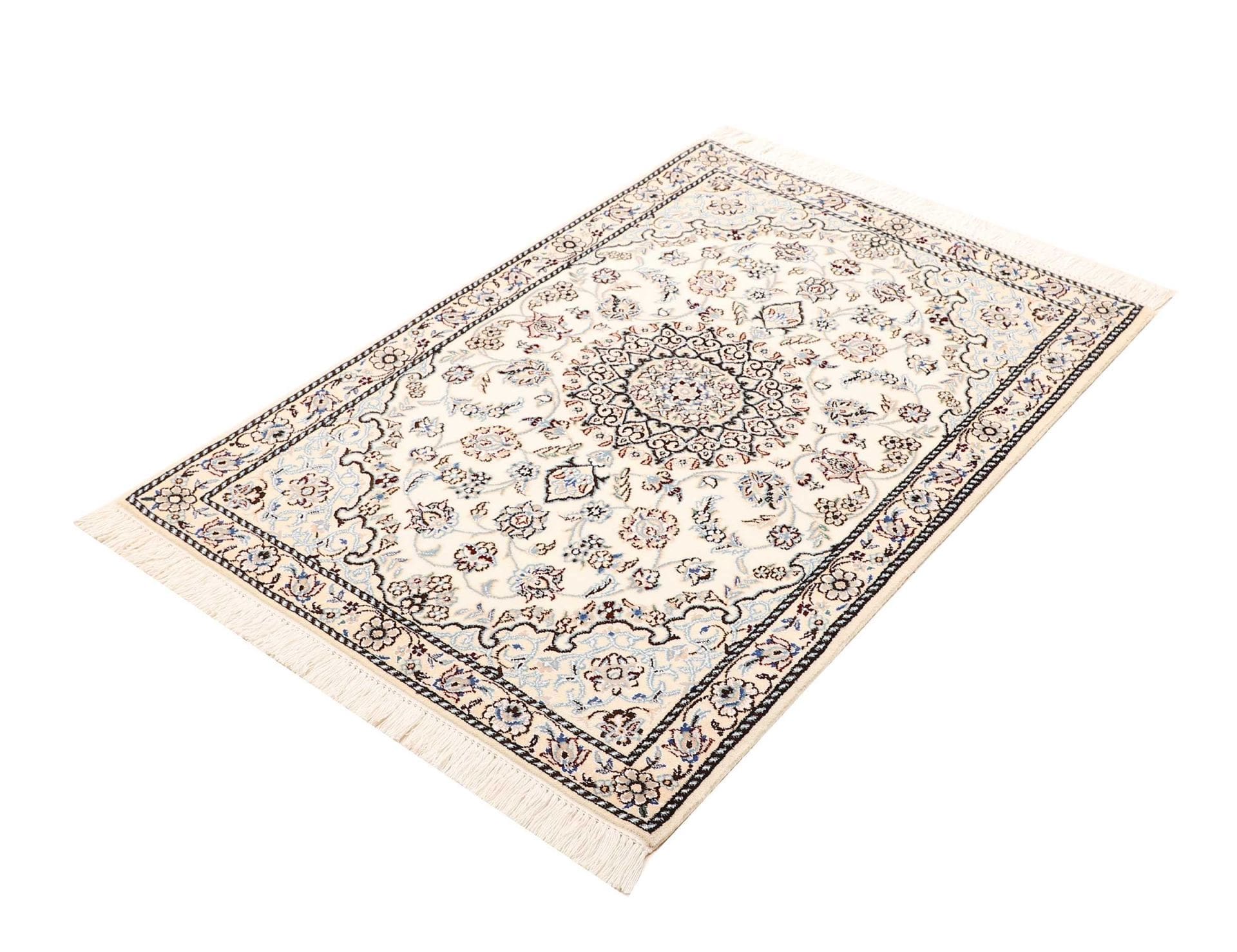 Nain Teppich 84 x 119 cm, florales Design, handgeknüpft, Perserteppich