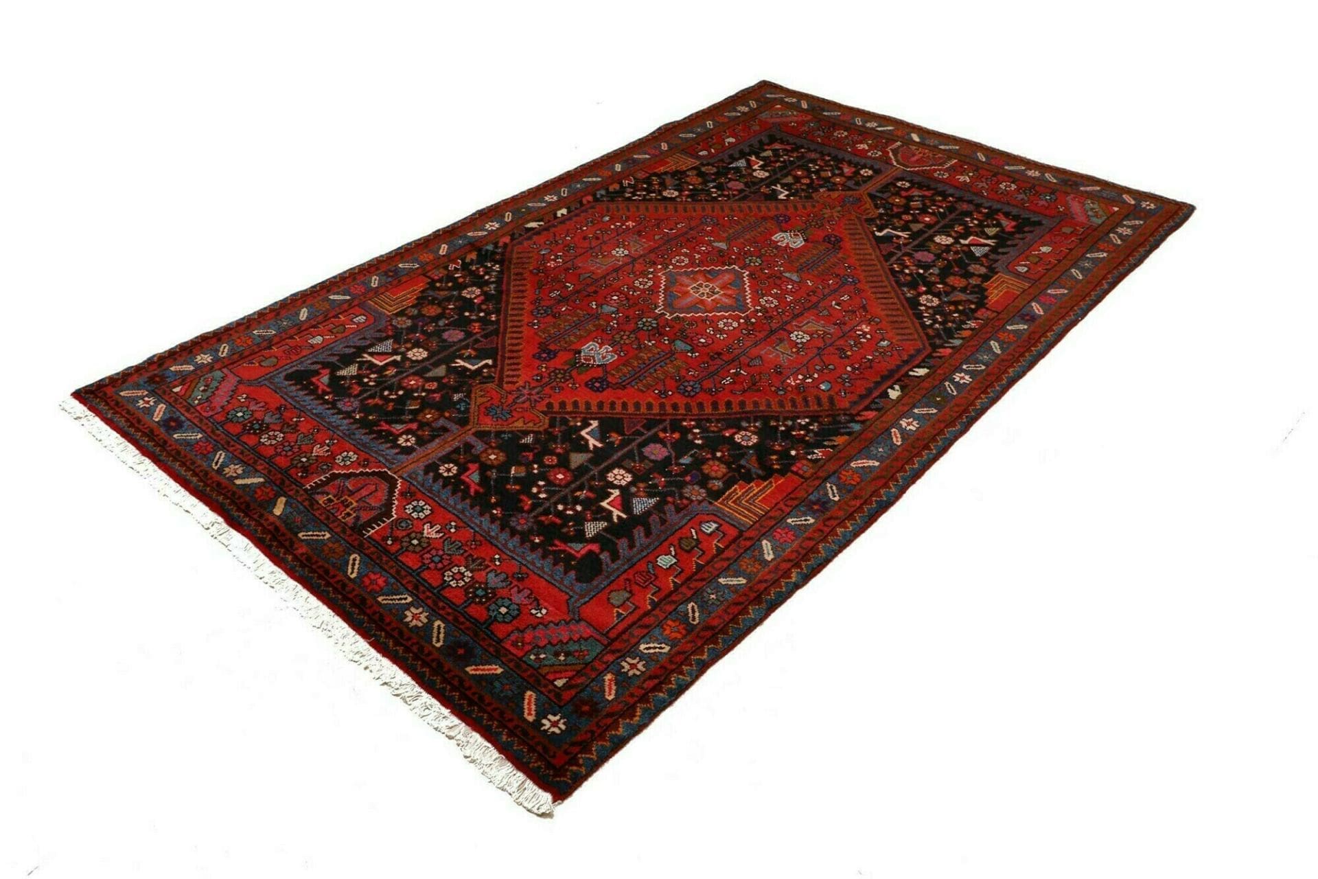 Hamadan Teppich 138 x 226cm, geometrisches Design, handgeknüpft