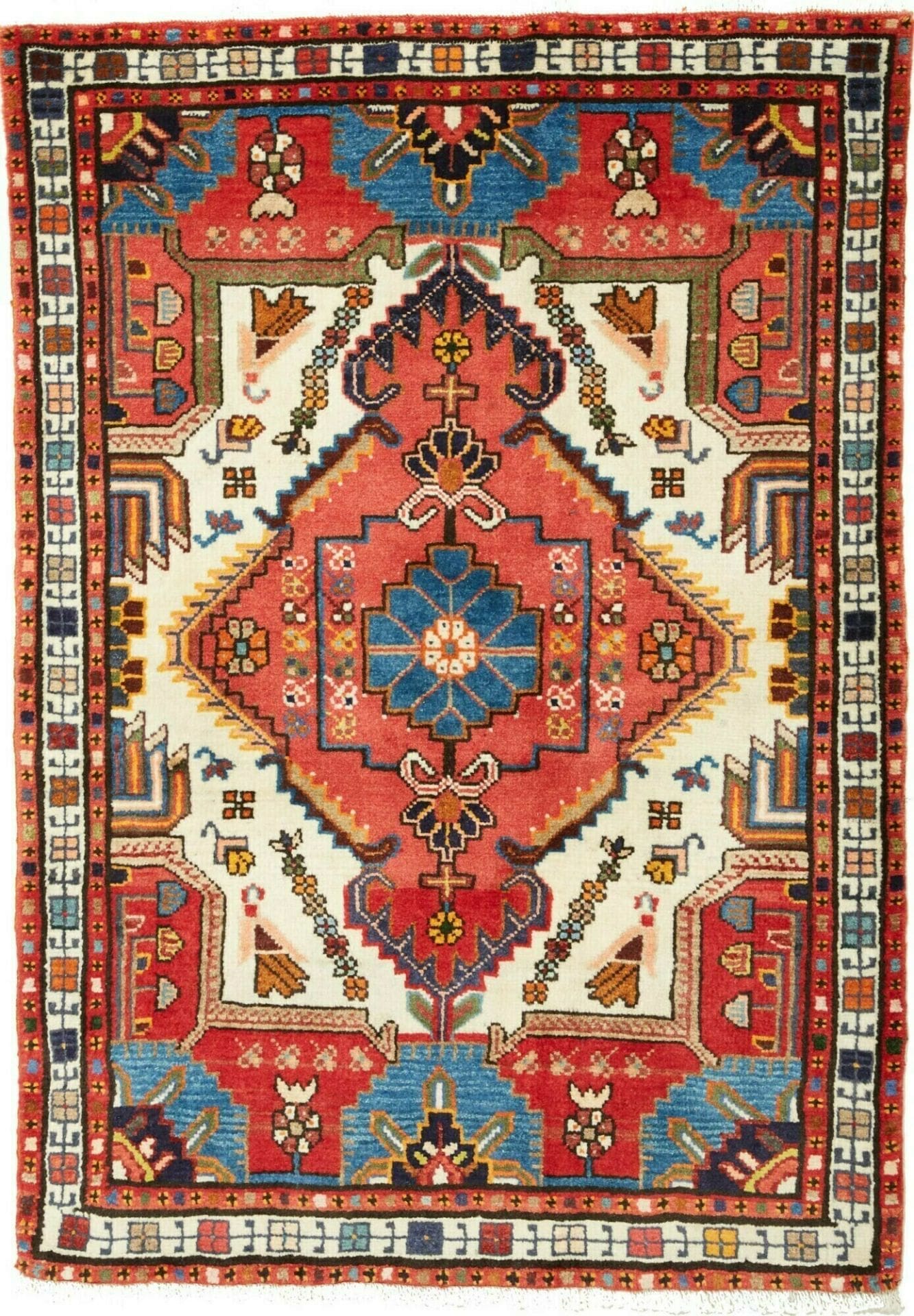 Hamadan Teppich 88 x 120cm, Herati-Muster, Schurwolle, handgeknüpft