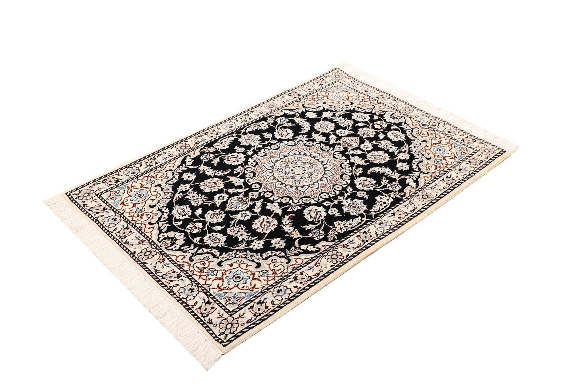 Nain Teppich 84 x 120 cm, florales Muster, Schurwolle, handgeknüpft