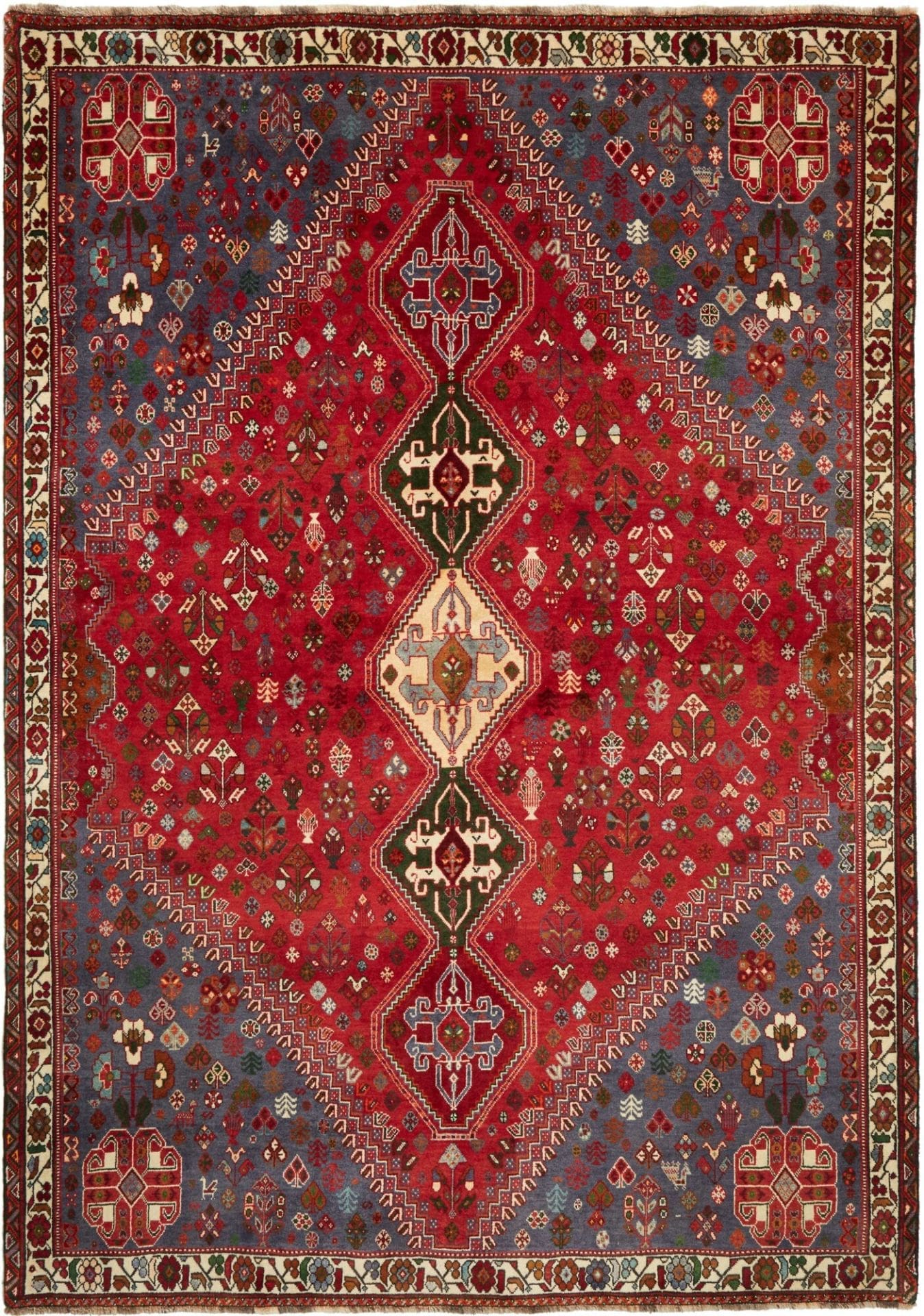 Shiraz Teppich 193 x 270cm, Wolle, geometrisches Muster, handgeknüpft