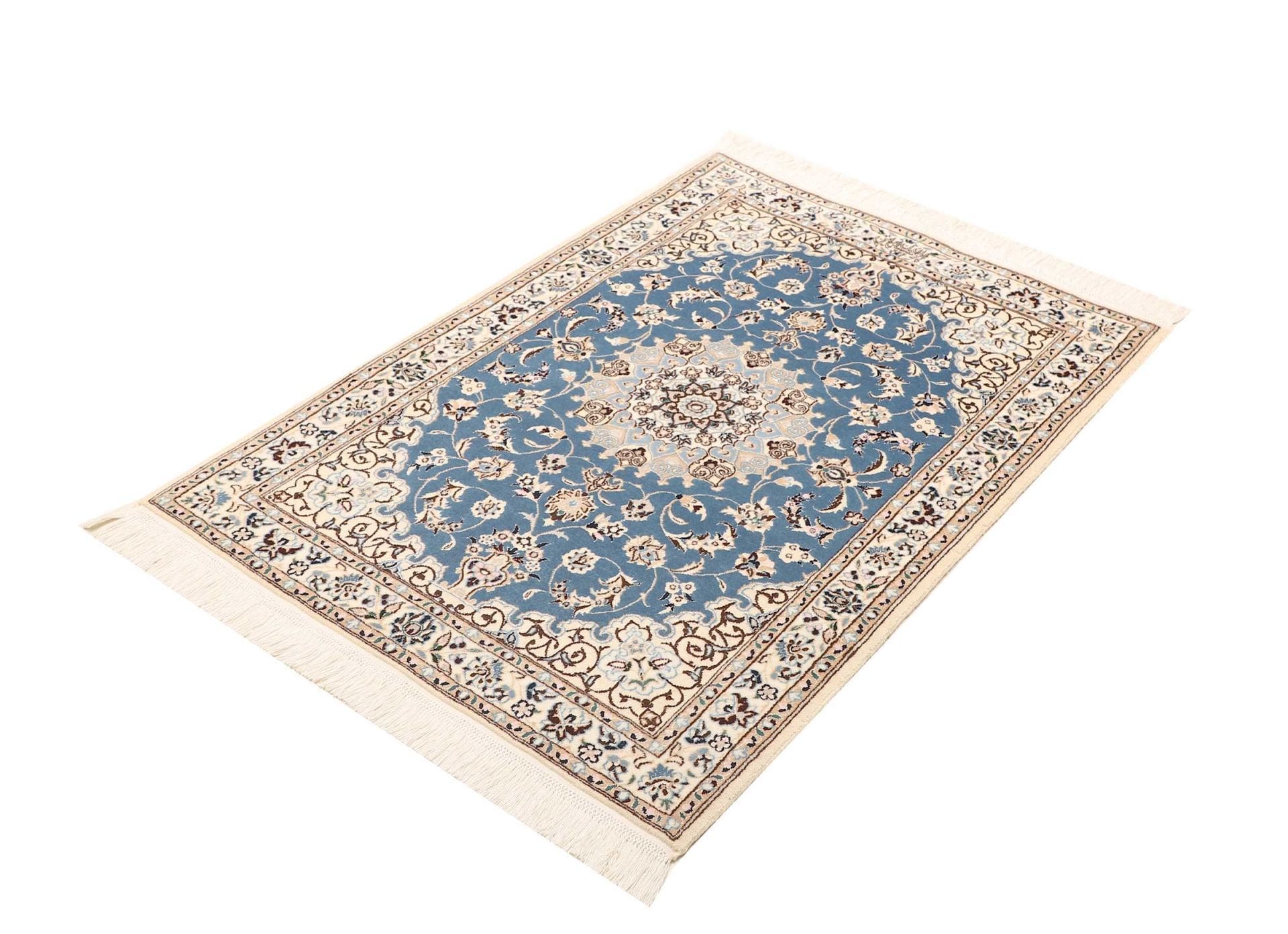Nain Teppich 83 x 112 cm, florales Muster, Schurwolle, handgeknüpft