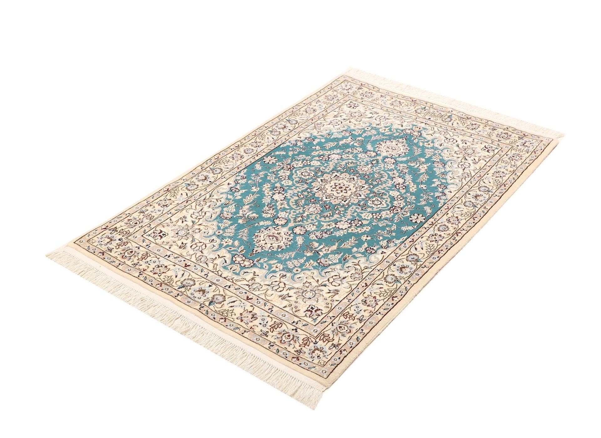 Nain Teppich 87 x 127 cm, florales Muster, handgeknüpft, Perserteppich