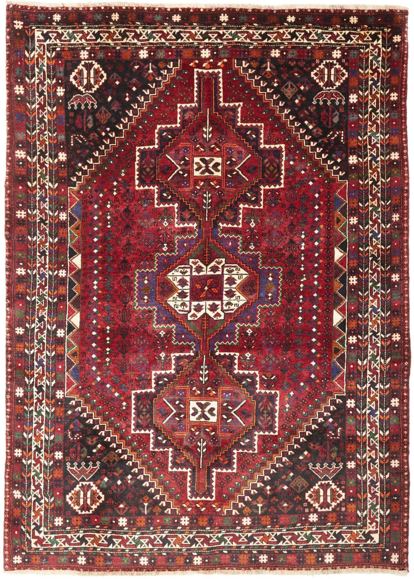 Shiraz Teppich 189 x 260cm, Wolle, geometrisches Muster, handgeknüpft