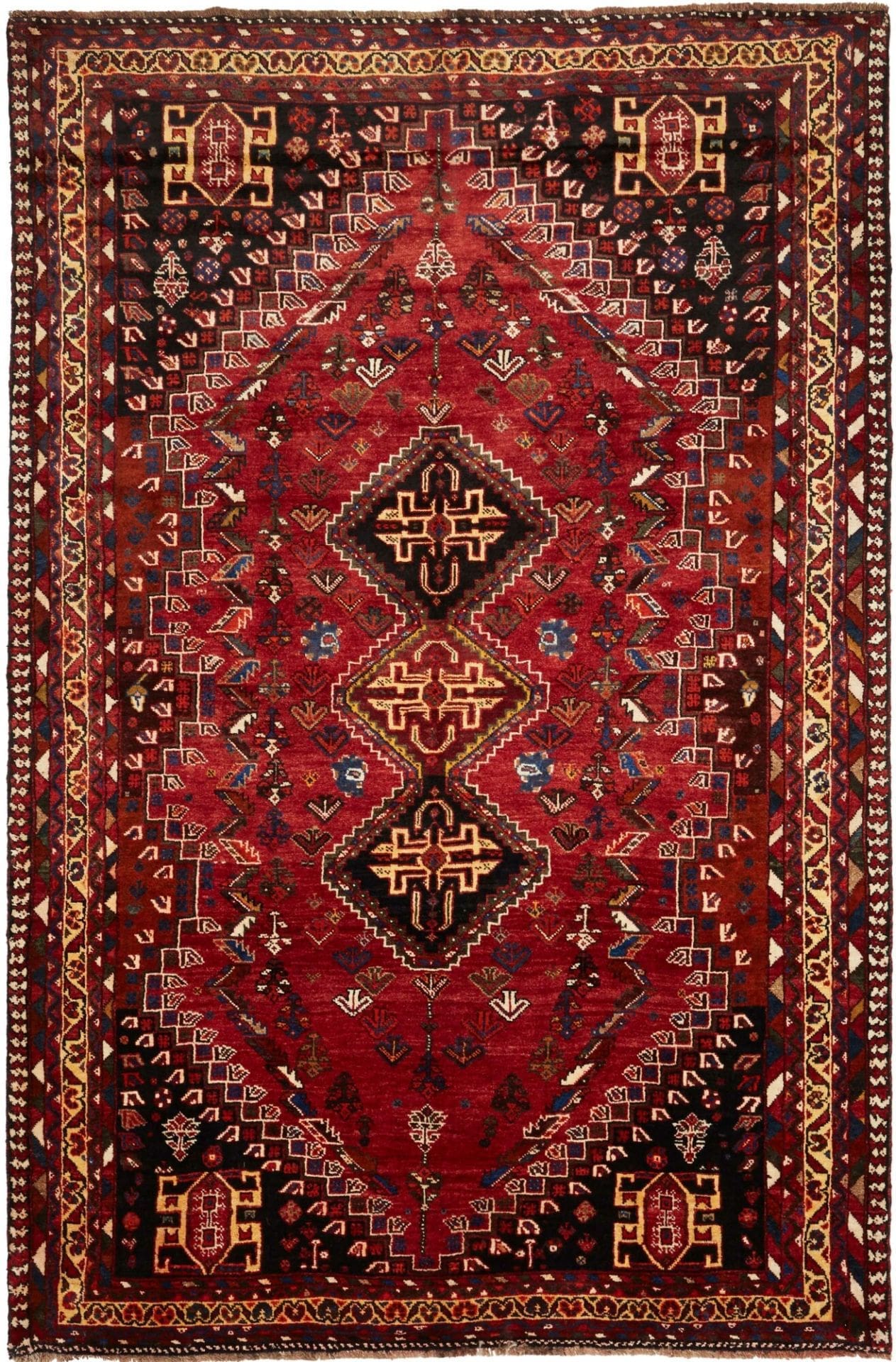 Shiraz Teppich 180 x 270 cm, Wolle, geometrisches Muster, handgeknüpft