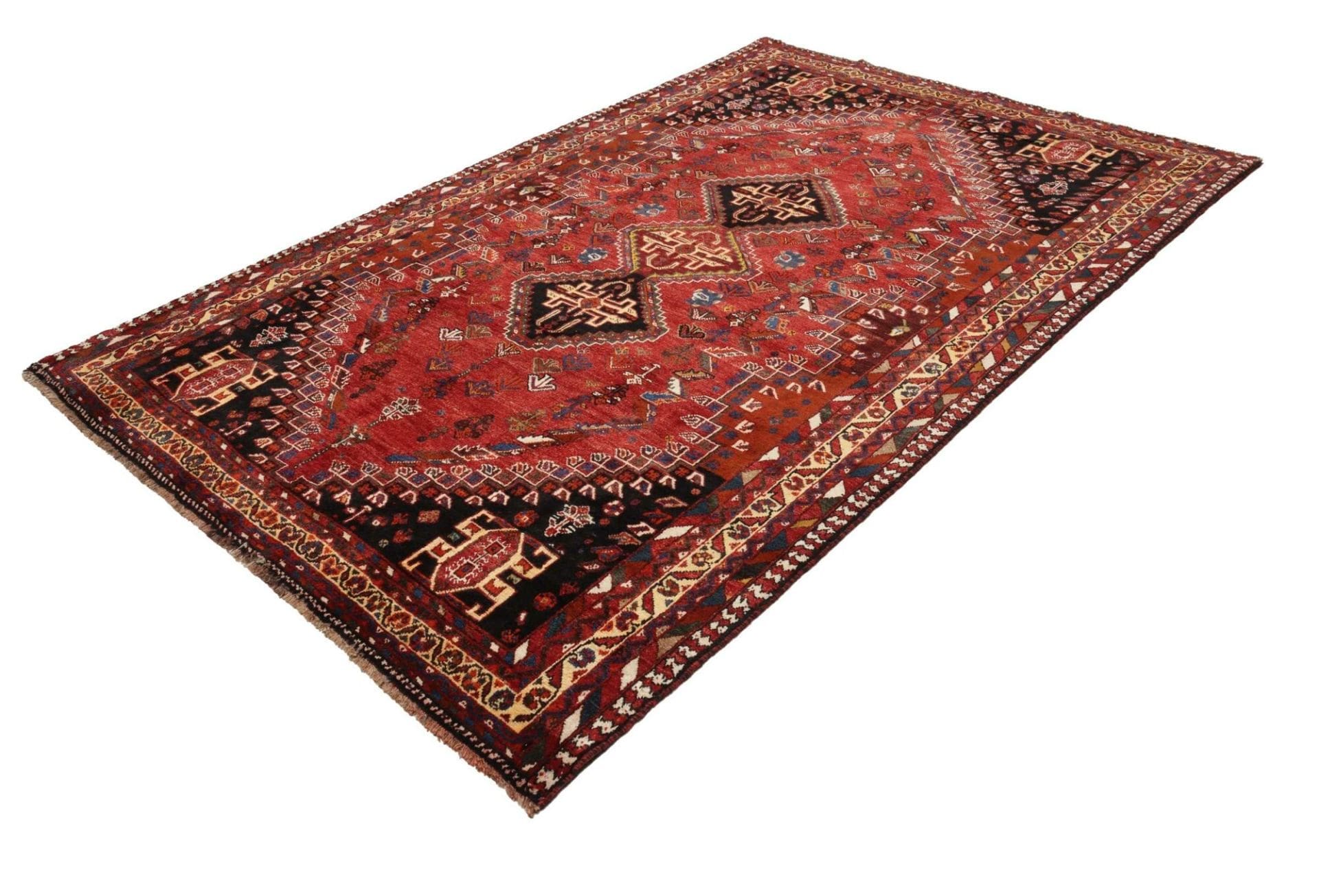 Shiraz Teppich 180 x 270 cm, Wolle, geometrisches Muster, handgeknüpft