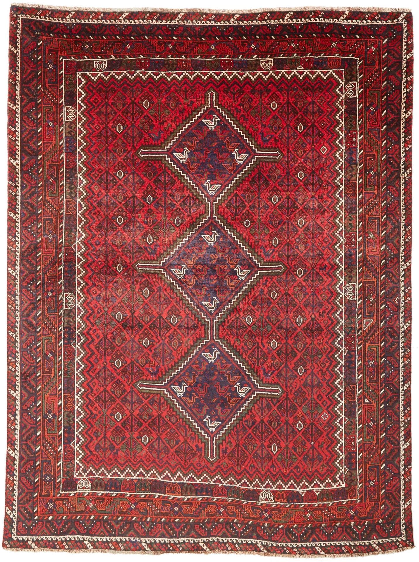 Shiraz Teppich 203x265cm, Wolle, geometrische Muster, handgeknüpft
