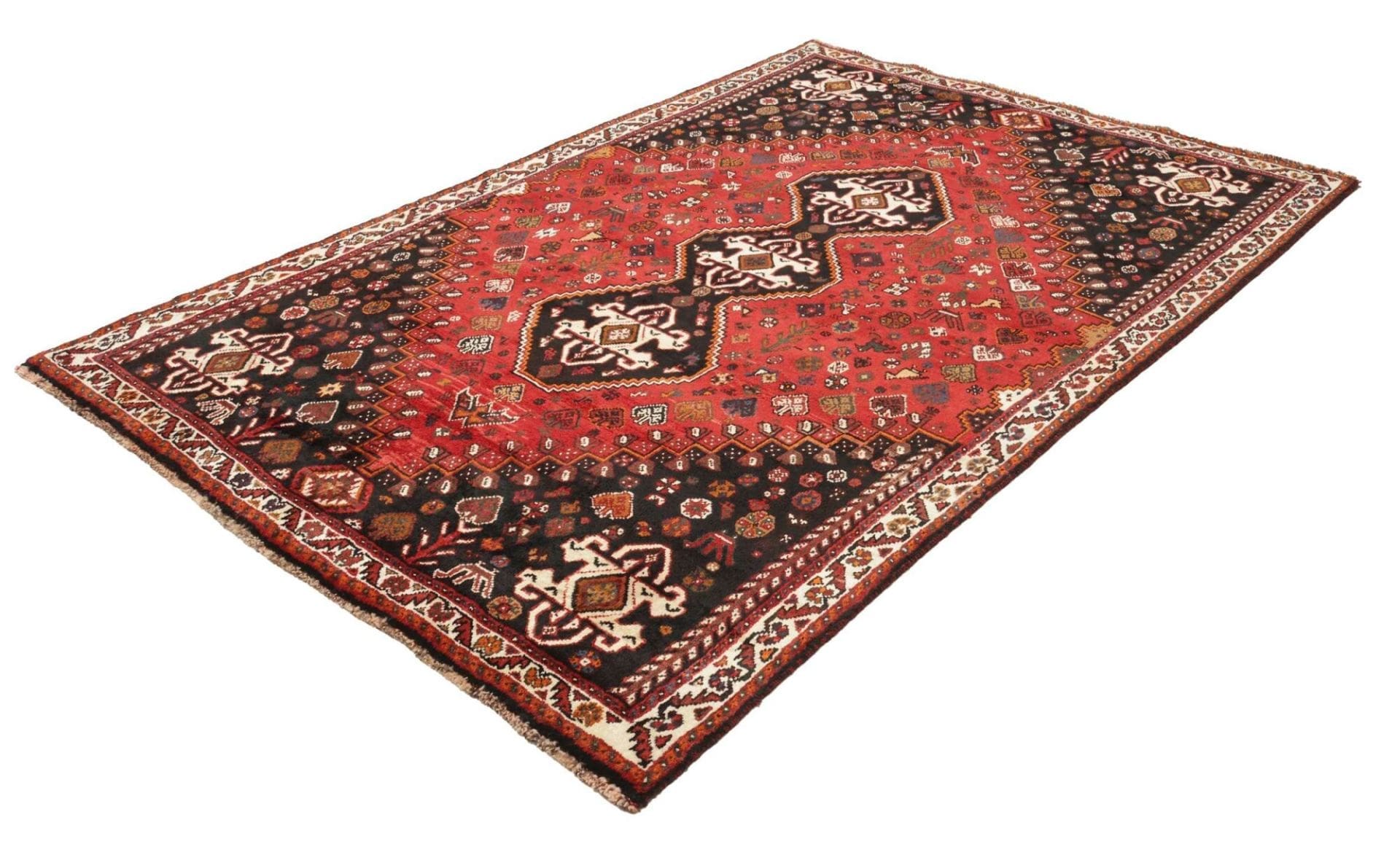 Shiraz Orientteppich 178 x 262cm, geometrisches Muster, handgeknüpft