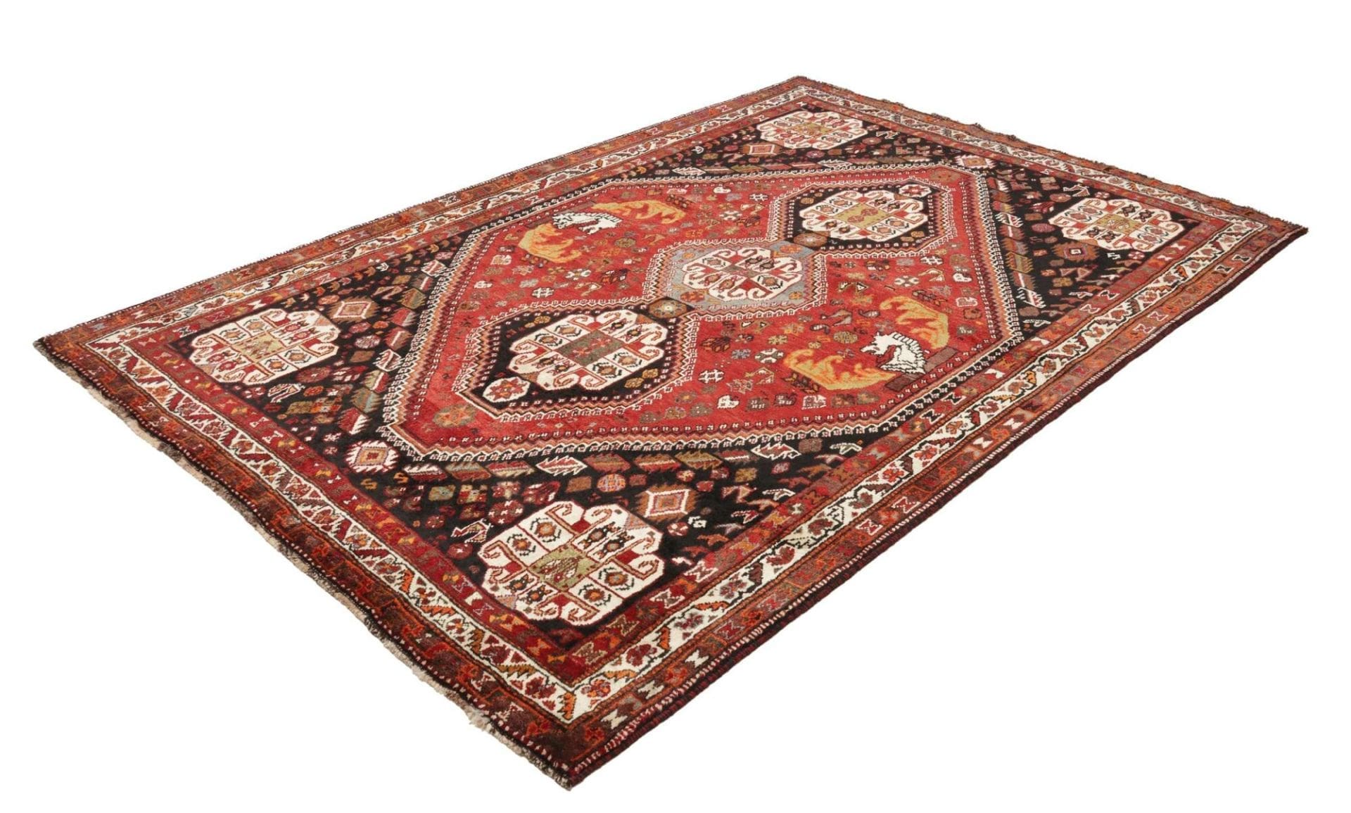 Shiraz Orientteppich 185 x 270cm, Wolle, geometrische Muster, handgeknüpft