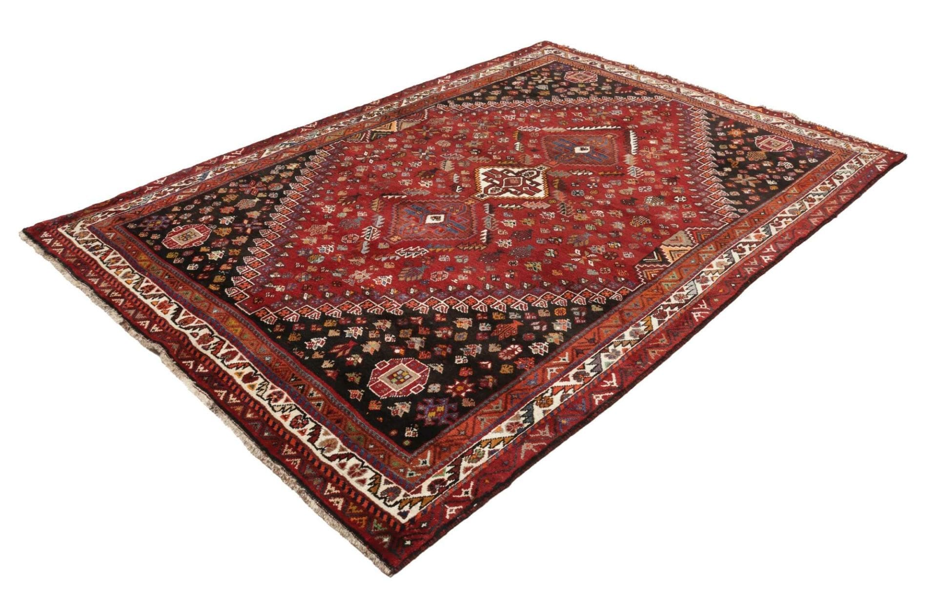 Shiraz Teppich 178 x 250 cm, Wolle, geometrische Muster, handgeknüpft