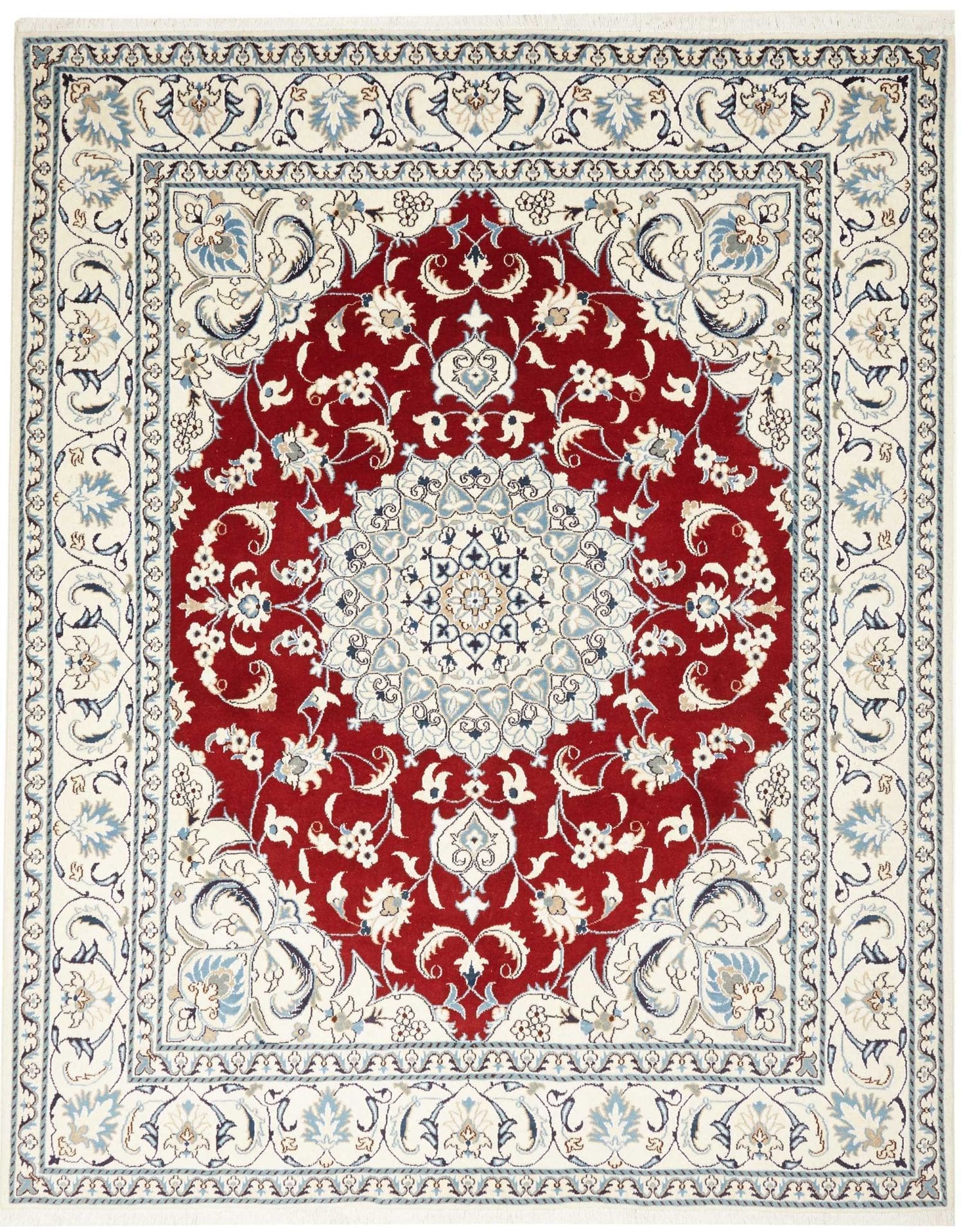 Nain Teppich 203 x 250 cm, florales Muster, Schurwolle, handgeknüpft