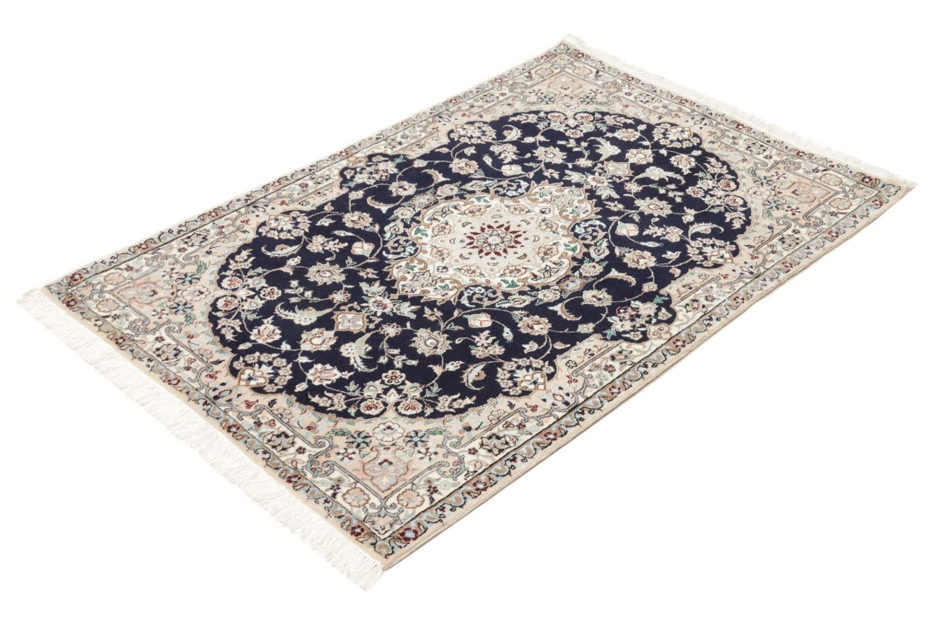 Nain Teppich 88 x 123cm, florales Design, handgeknüpft, Perserteppich