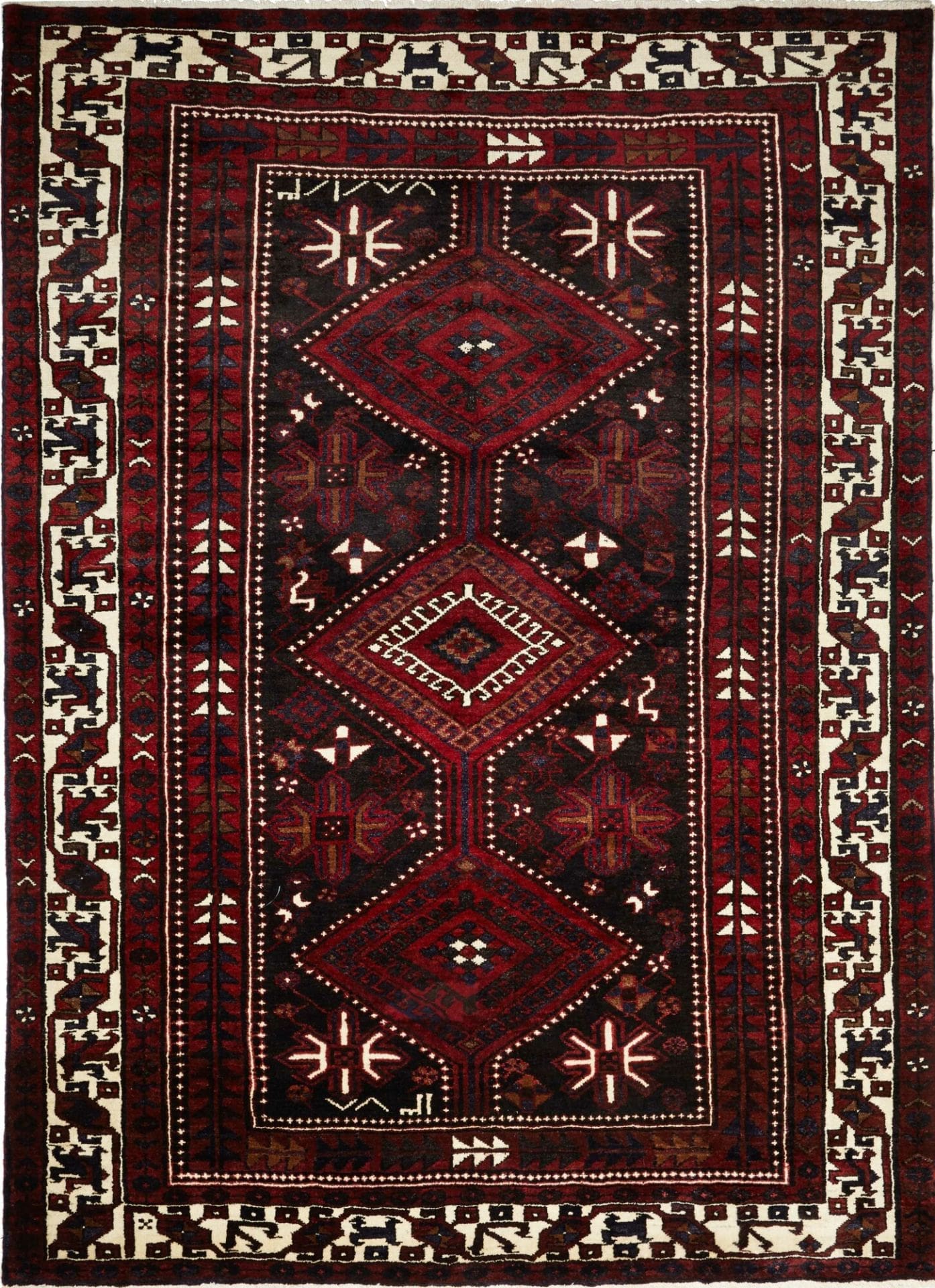 Lori Teppich 231 x 317cm in Blau-Rot, handgeknüpft, Orientteppich