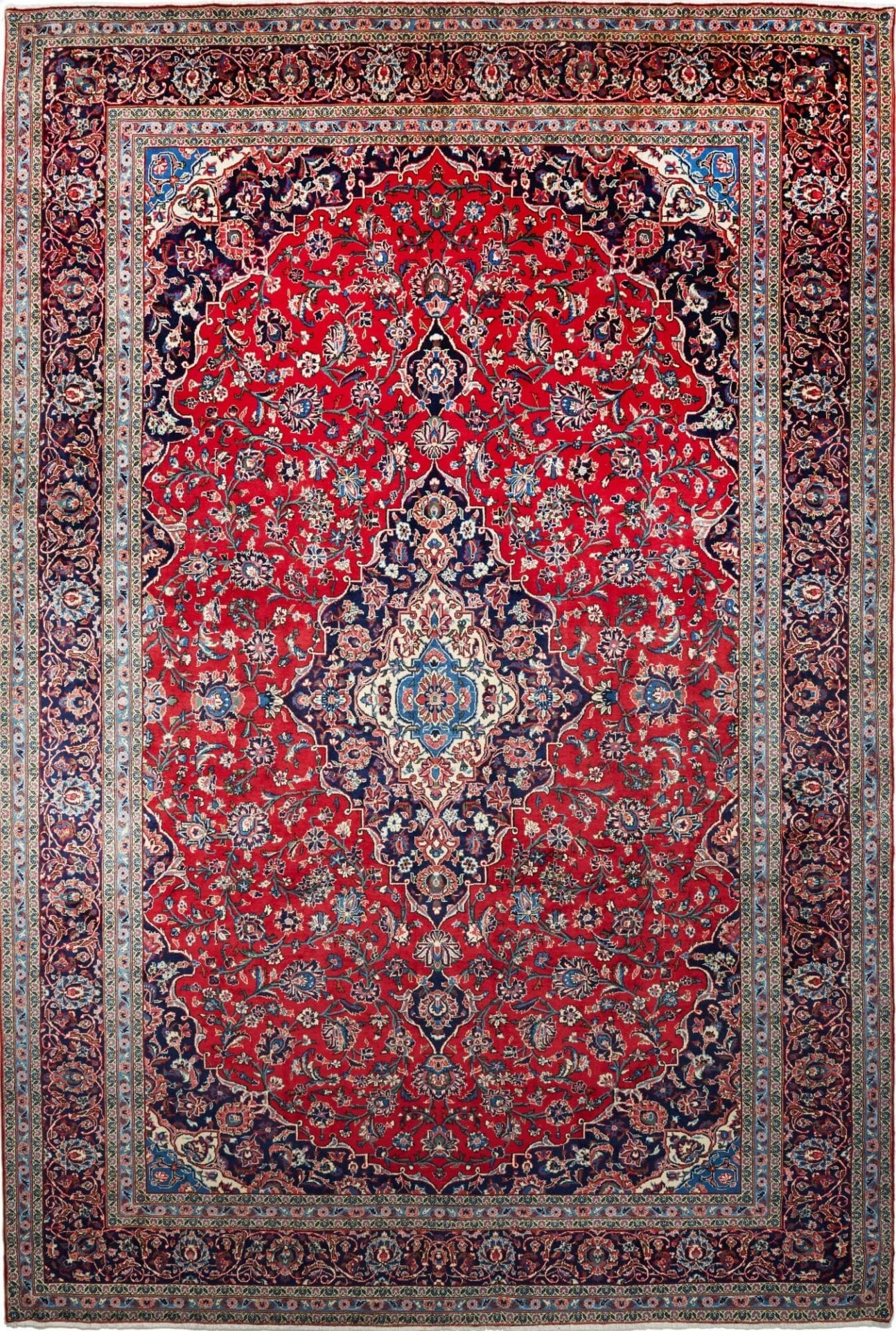 Kashan Teppich 259 x 386 cm, florale Muster, handgeknüpft, Perserteppich